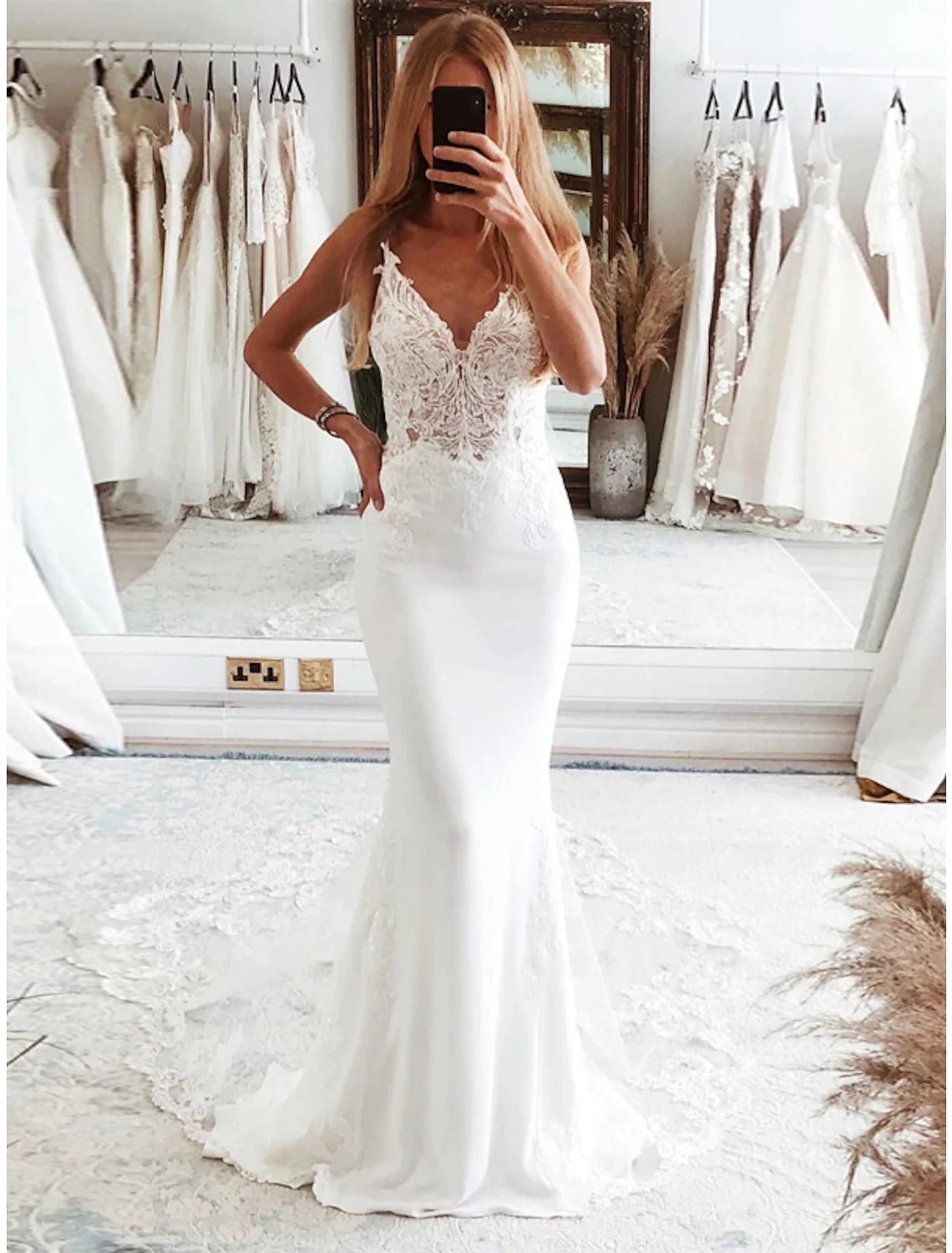 Reception Formal Wedding Dresses Mermaid / Trumpet Camisole Sleeveless Court Train Tulle Bridal Suits Bridal Gowns