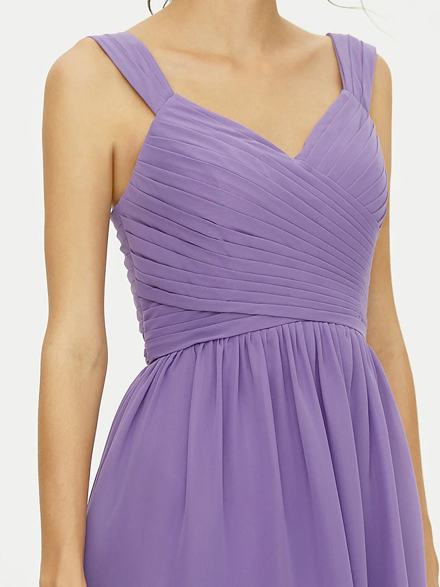 A-Line Bridesmaid Dress Straps Sleeveless Open Back Knee Length Chiffon with Sash / Ribbon / Bow(s)