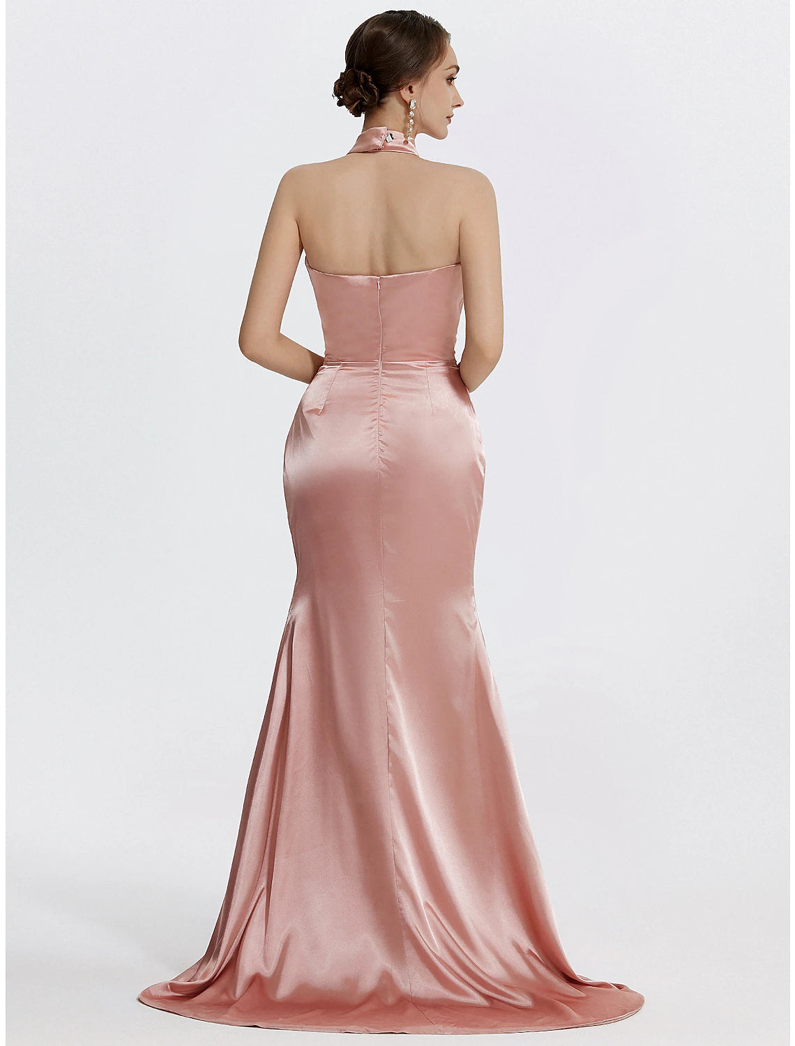 Mermaid / Trumpet Prom Dresses High Waisted Dress Evening Party Black Tie Floor Length Sleeveless Halter Neck Satin