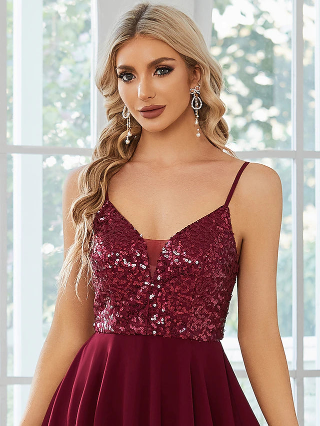 A-Line Homecoming Dresses Sexy Dress Party Wear Short / Mini Sleeveless Spaghetti Strap Chiffon with Pleats