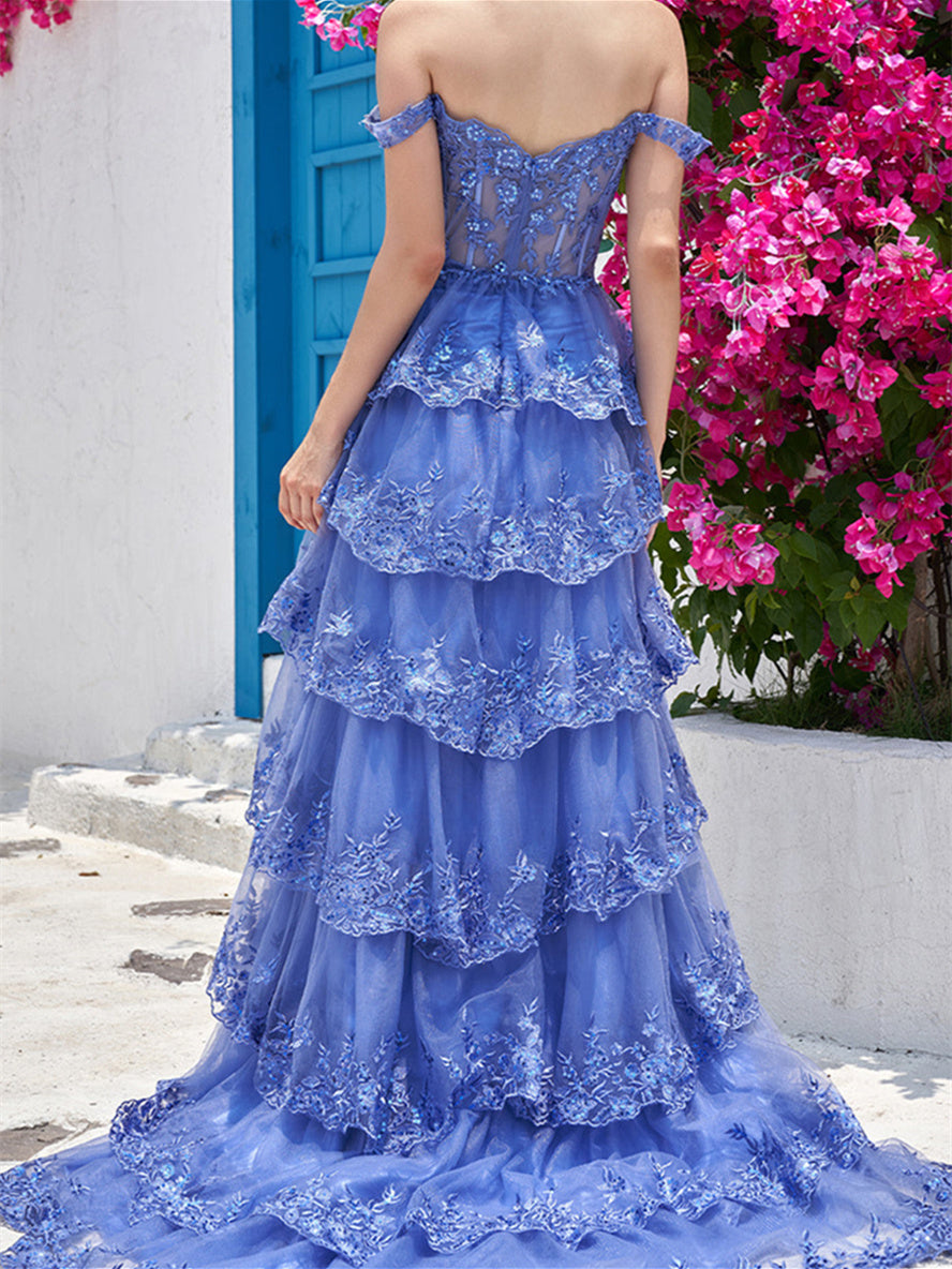 A-Line/Princess Sweetheart Off The Shoulder Sleeveless Floor-Length Evening Dress With Sequins Beautiful