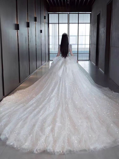 Strap Waist Pearl Sweetheart Collar Tulle Wedding Dress with Lace Elegant Beautiful