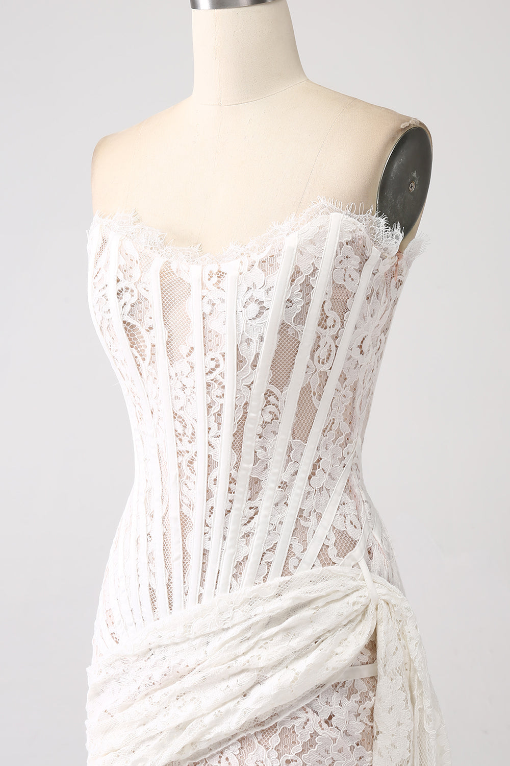 Classy Lace Strapless Corset Short Cocktail Dress with Lace-up Back Off Shoulder Sexy
