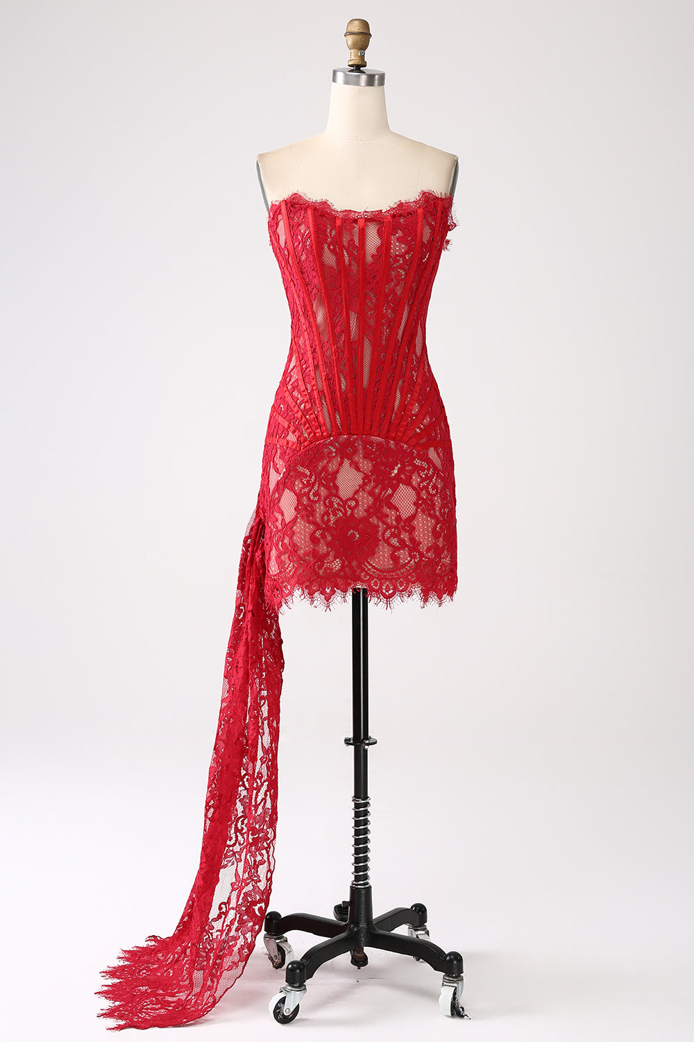 Classy Lace Strapless Corset Short Cocktail Dress with Lace-up Back Off Shoulder Sexy