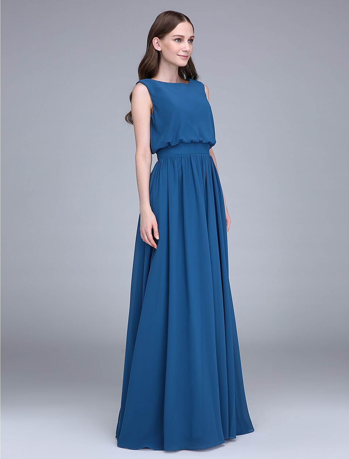 Sheath / Column Bridesmaid Dress Jewel Neck Sleeveless Floor Length Chiffon with Sash