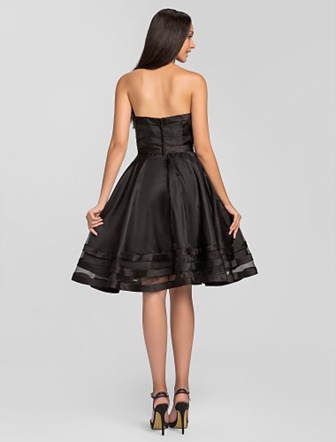 A-Line Strapless Knee Length Organza Bridesmaid Dress with Pleats Ruffles