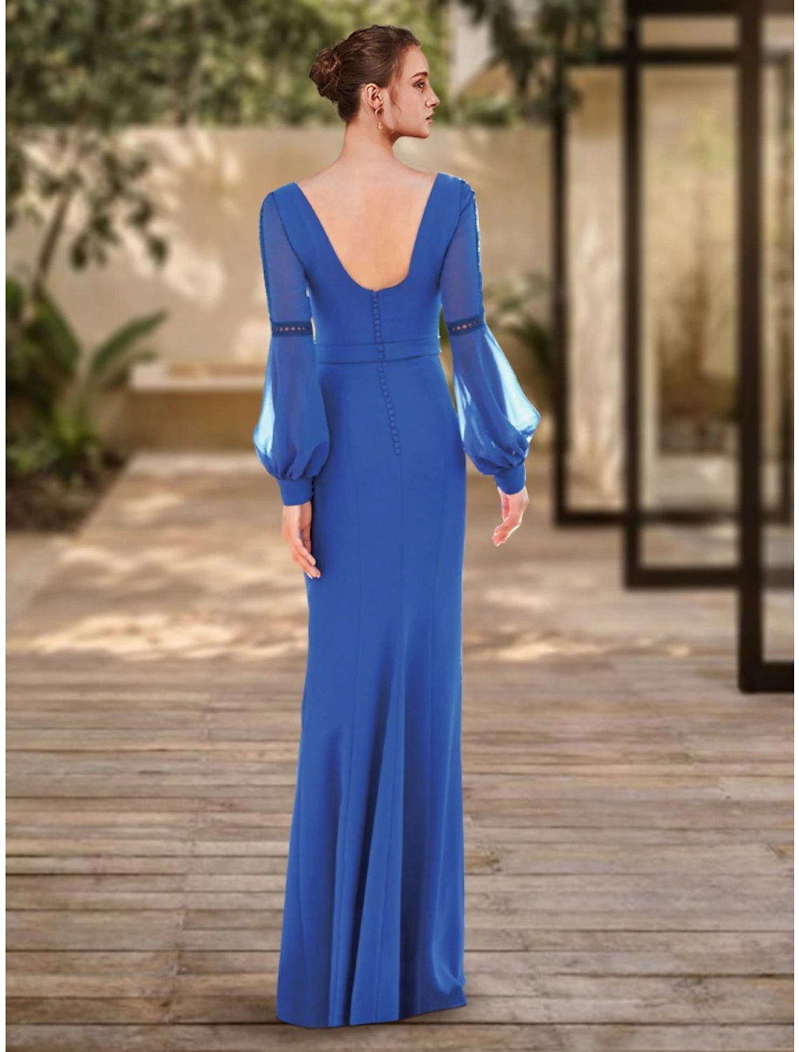 Sheath / Column Evening Gown Elegant Dress Formal Floor Length Long Sleeve V Neck Stretch Chiffon