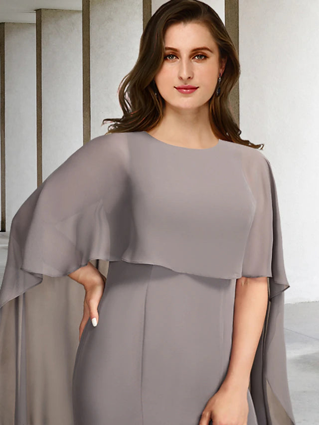 A-Line Plus Size Curve Mother of the Bride Dresses Elegant Dress Formal Sweep / Brush Train Sleeveless Jewel Neck Chiffon