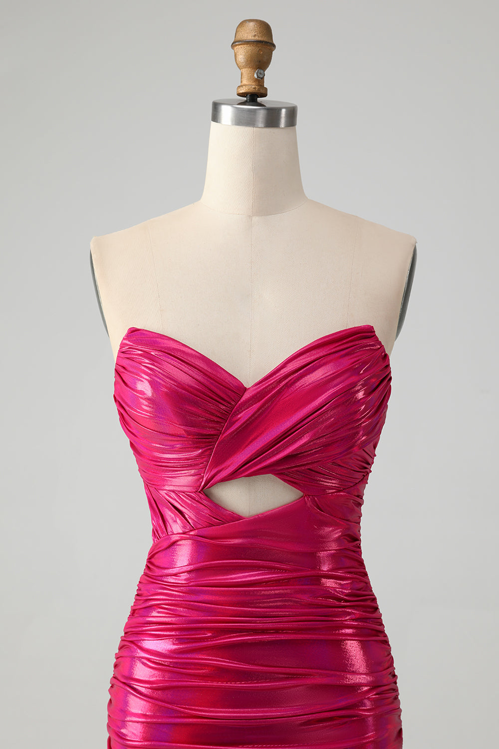 Chic Strapless Keyhole Pleated Fuchsia Tight Homecoming Dress Off Shoulder Sexy