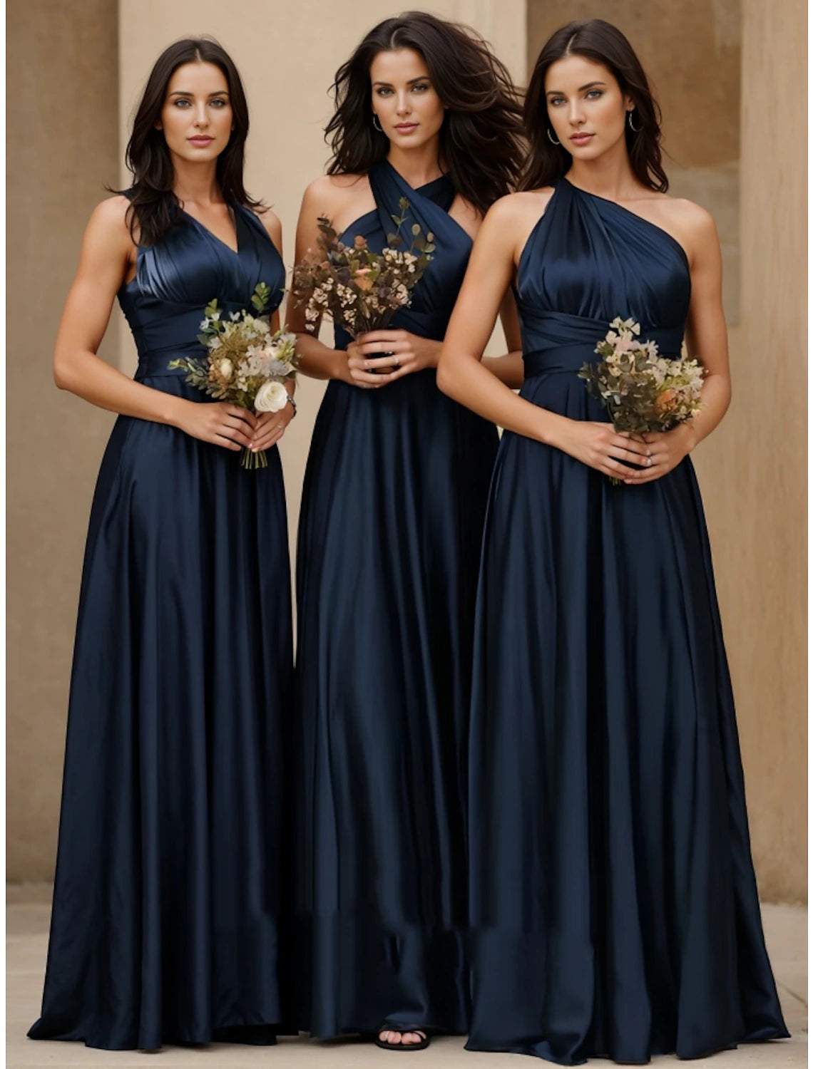 Bridesmaid Dress Halter Neck Sleeveless Elegant Floor Length Stretch Satin with Split Front / Ruching