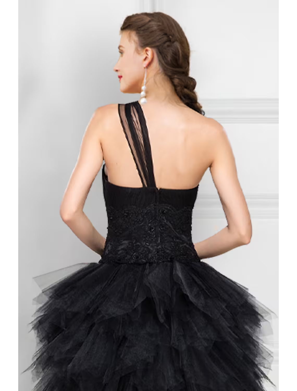 Ball Gown Prom Dresses Black Dress Masquerade Asymmetrical Sleeveless One Shoulder Tulle Ladder Back with