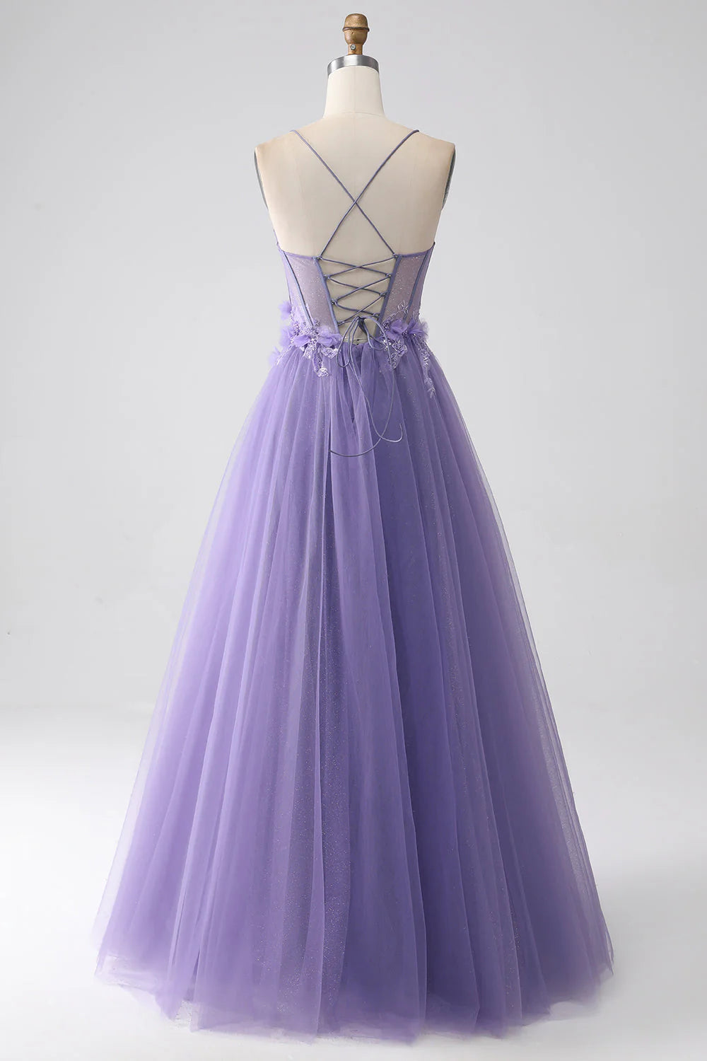 A-Line Spaghetti Straps Corset Prom Dress with 3D Flowers Pure Color Long