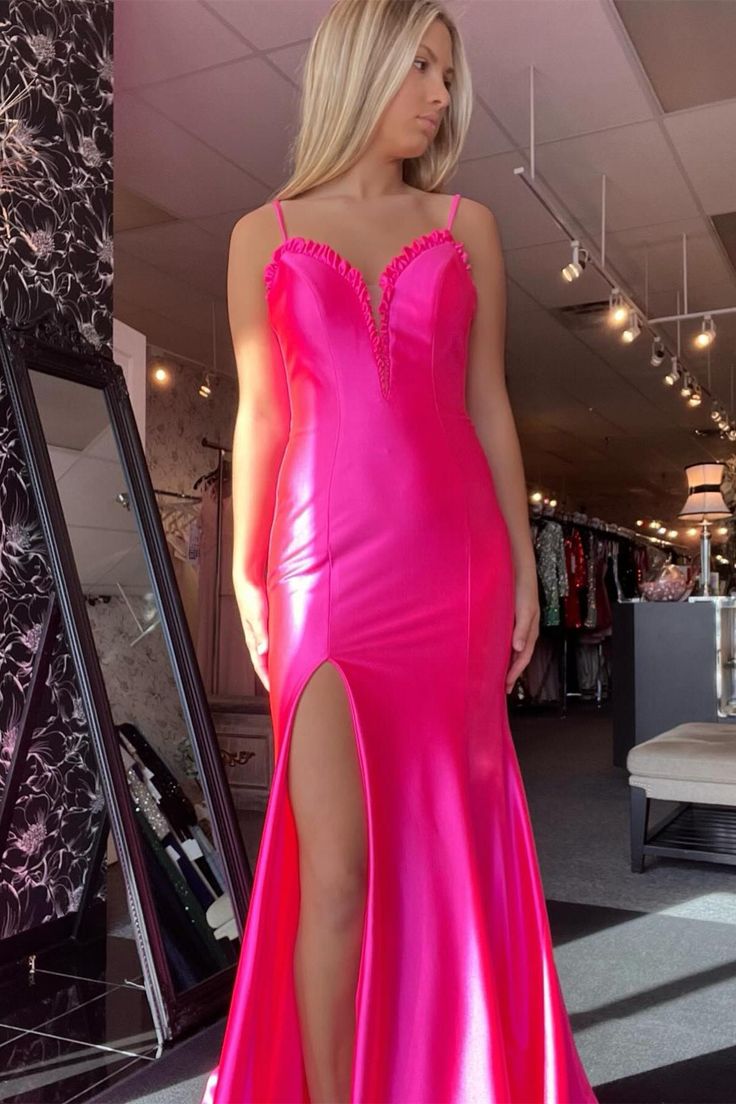 Red Mermaid Backless Prom Dresses Long Evening Dresses With Slit