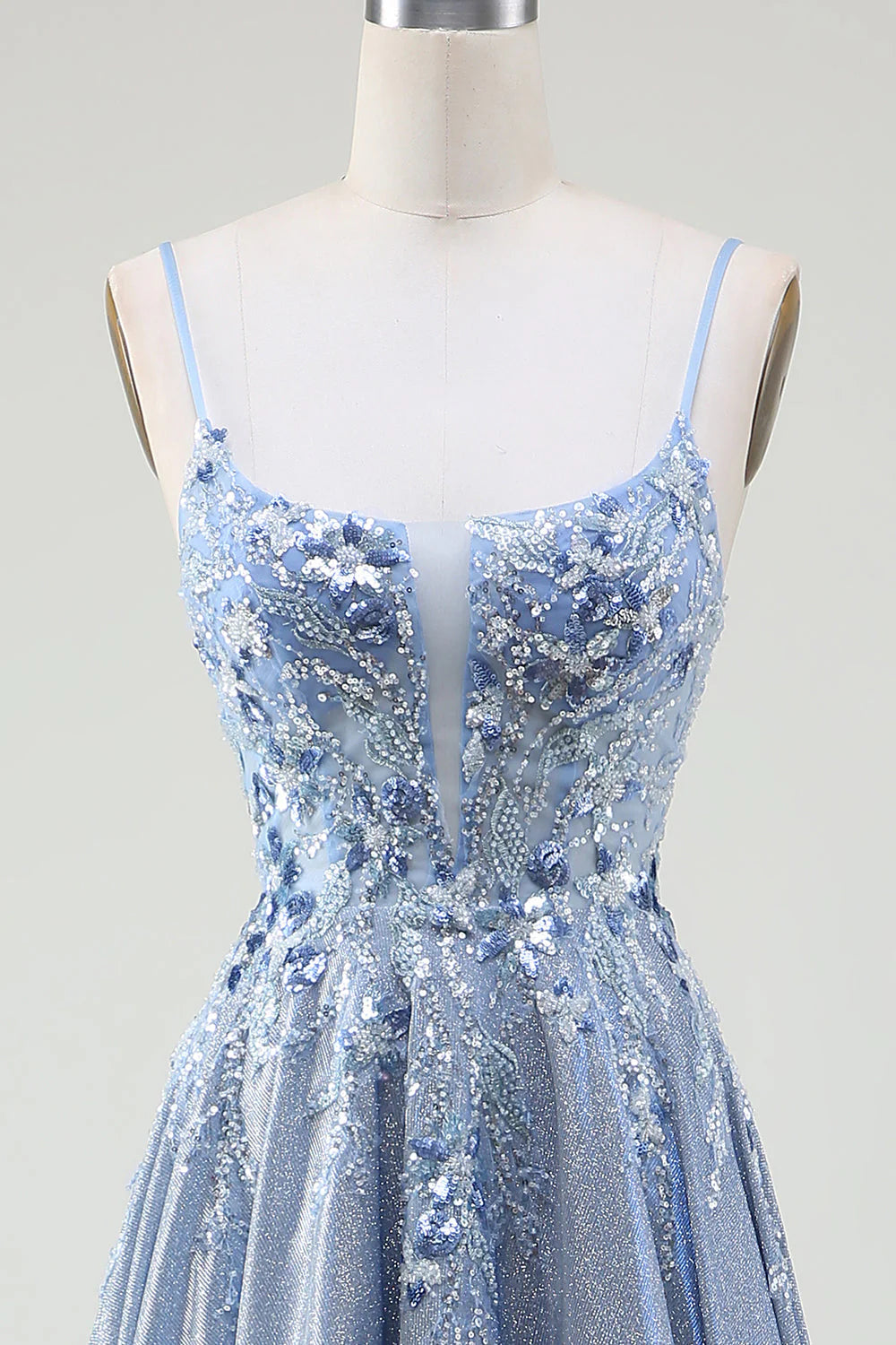 A-Line Spaghetti Straps Prom Dress Sparkly Sexy Long