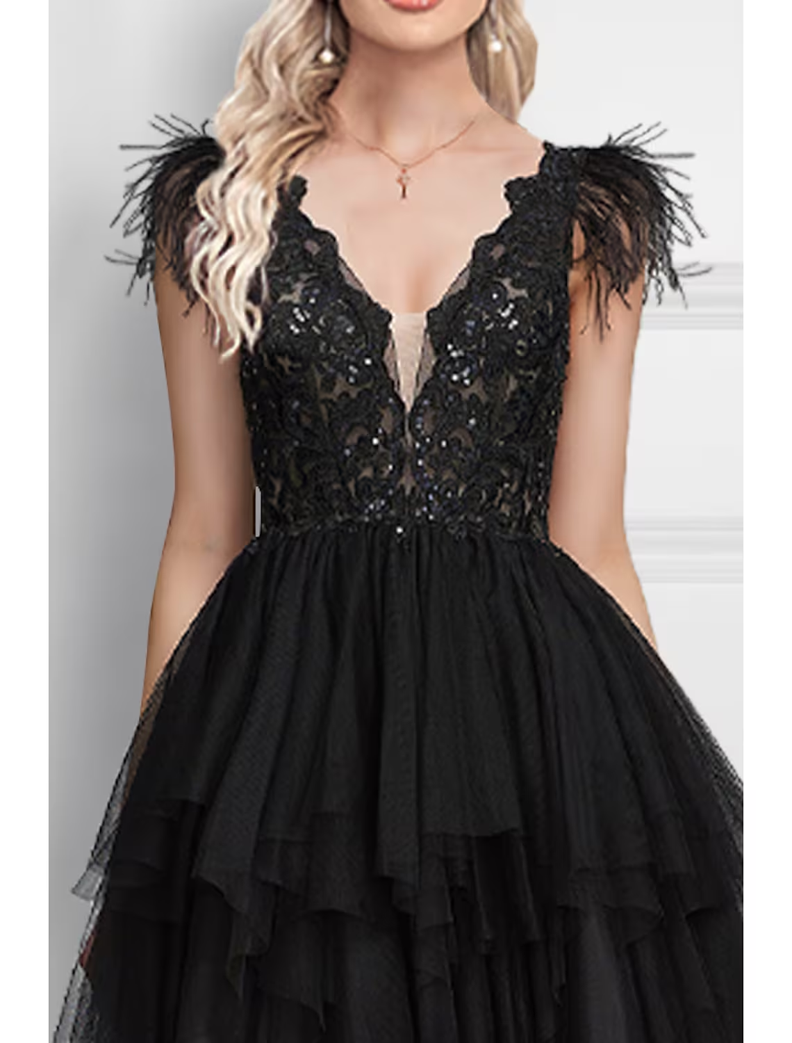 A-Line Prom Dresses Black Dress Wedding Party Floor Length Sleeveless V Neck Tulle