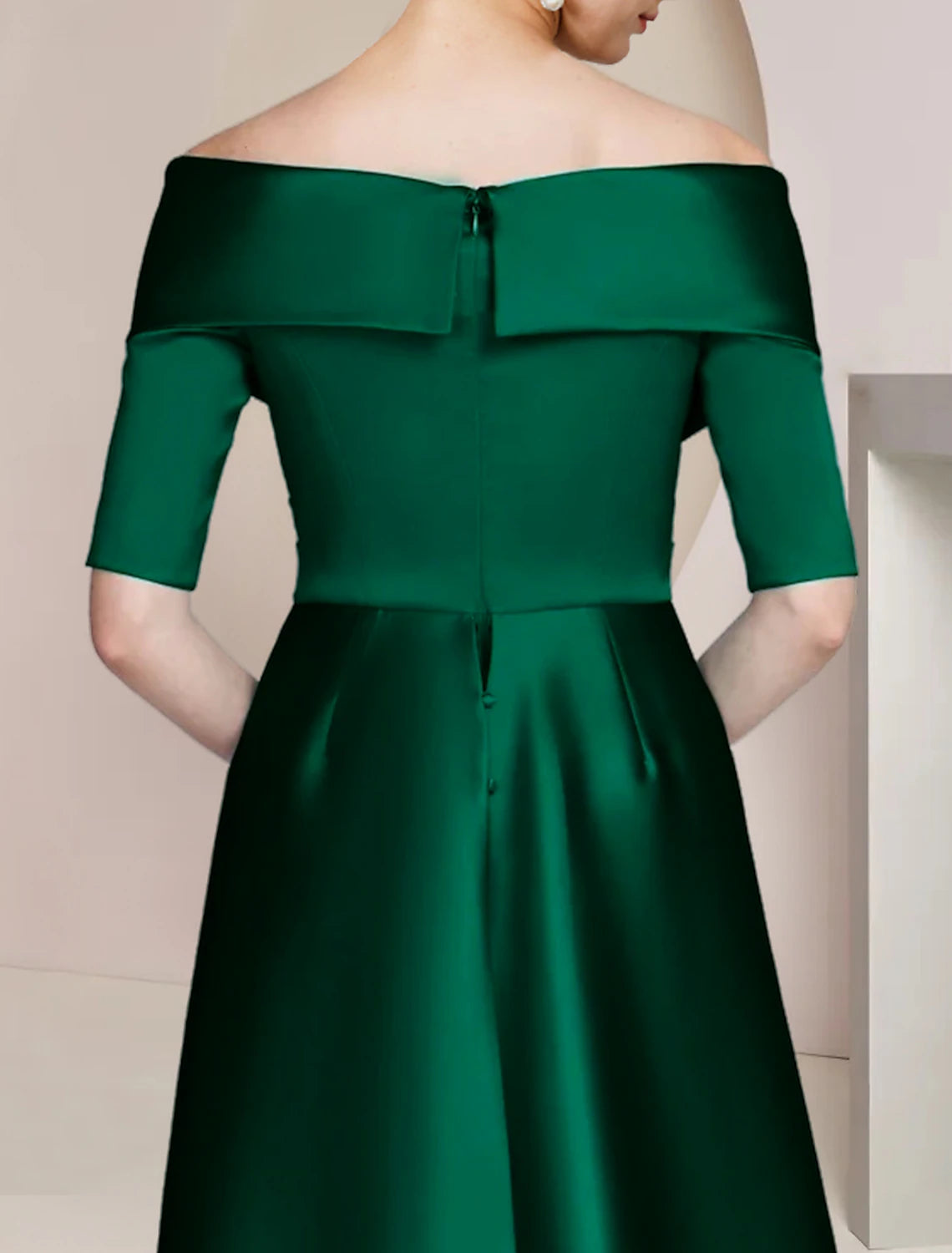 XIAOPINWU DRESS Sheath / Column Mother of the Bride Dress Formal Wedding Guest Party Elegant Off Shoulder Floor Length Satin Half Sleeve