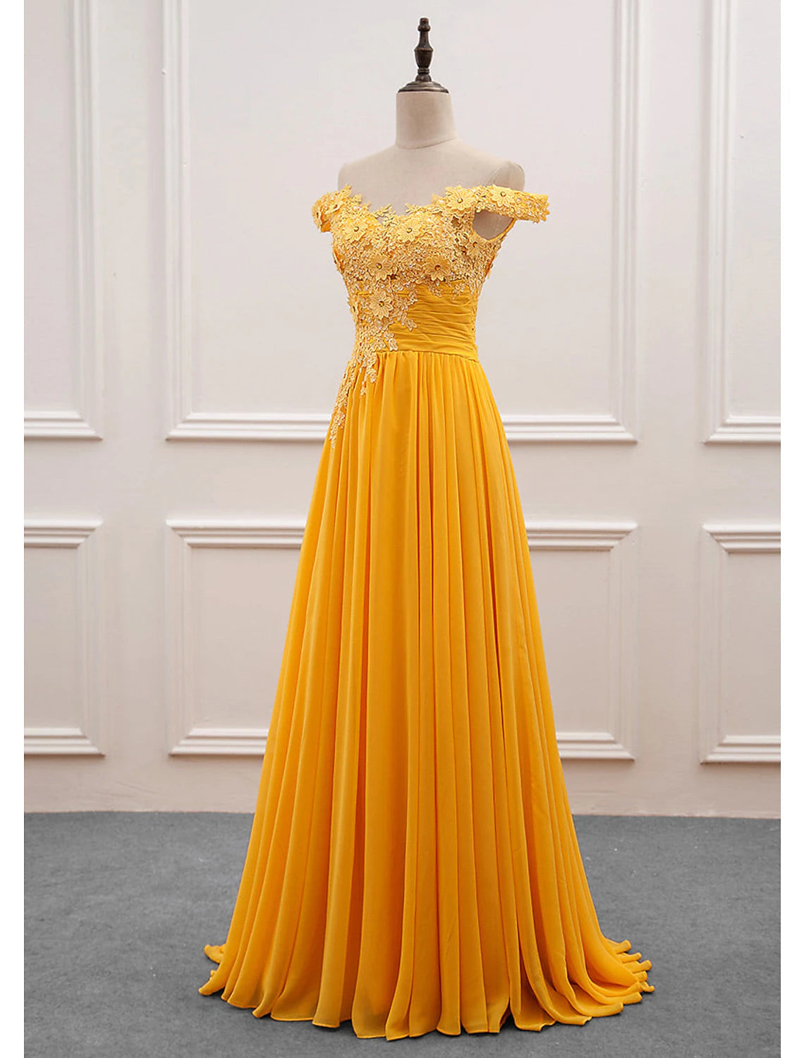 A-Line Wedding Guest Dresses Floral Dress Prom Wedding Party Sweep / Brush Train Sleeveless Off Shoulder Chiffon