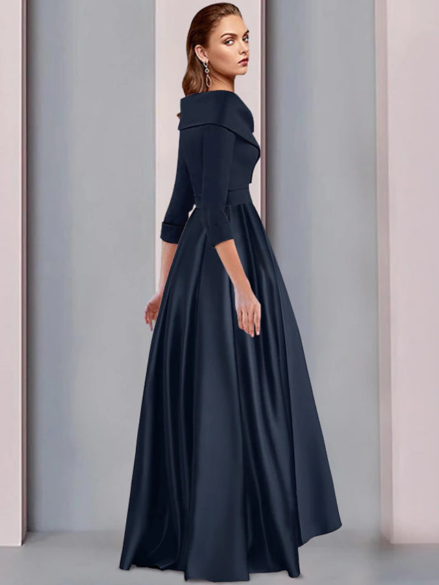 A-Line Mother of the Bride Dress Elegant High Low Sweet Spaghetti Strap Asymmetrical Tea Length Satin 3/4 Length Sleeve