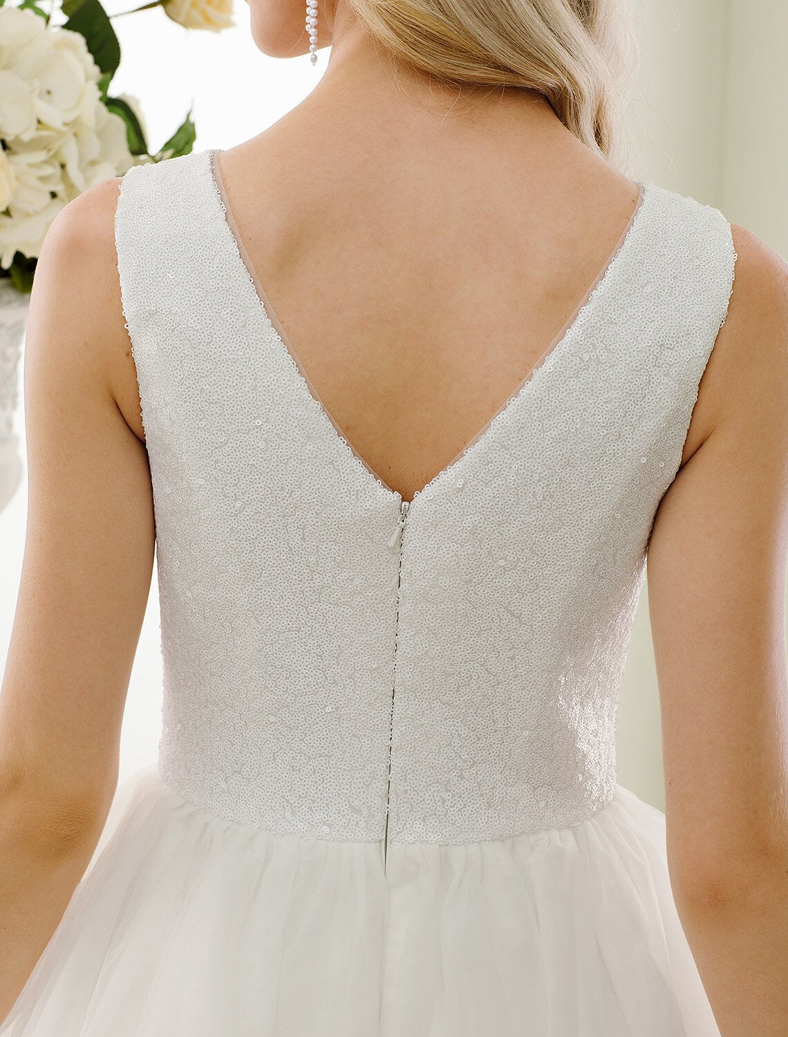 Reception Sparkle & Shine Little White Dresses Wedding Dresses A-Line Scoop Neck Sleeveless Tea Length Tulle Bridal Gowns With Lace
