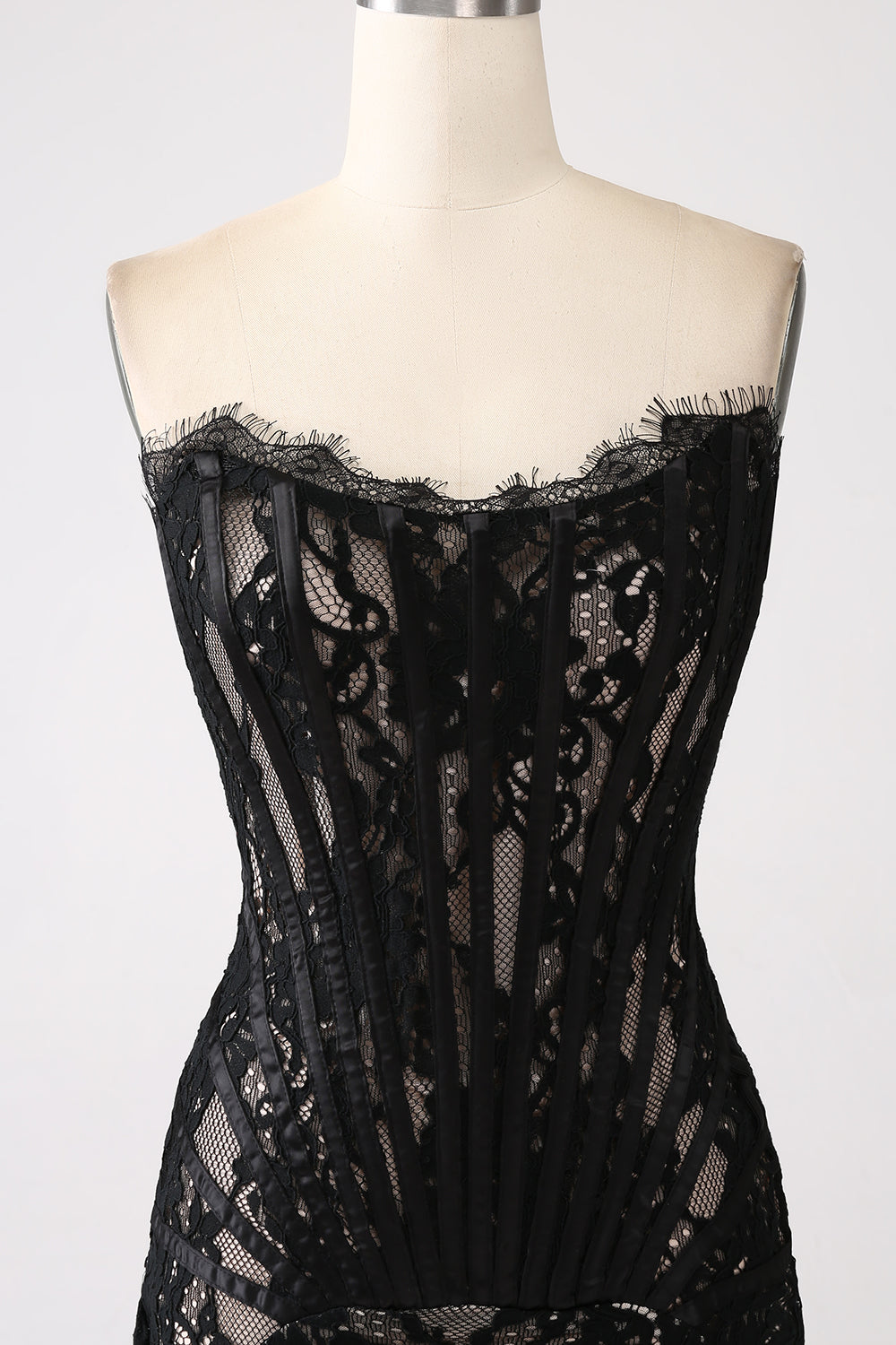 Classy Lace Strapless Corset Short Cocktail Dress with Lace-up Back Off Shoulder Sexy