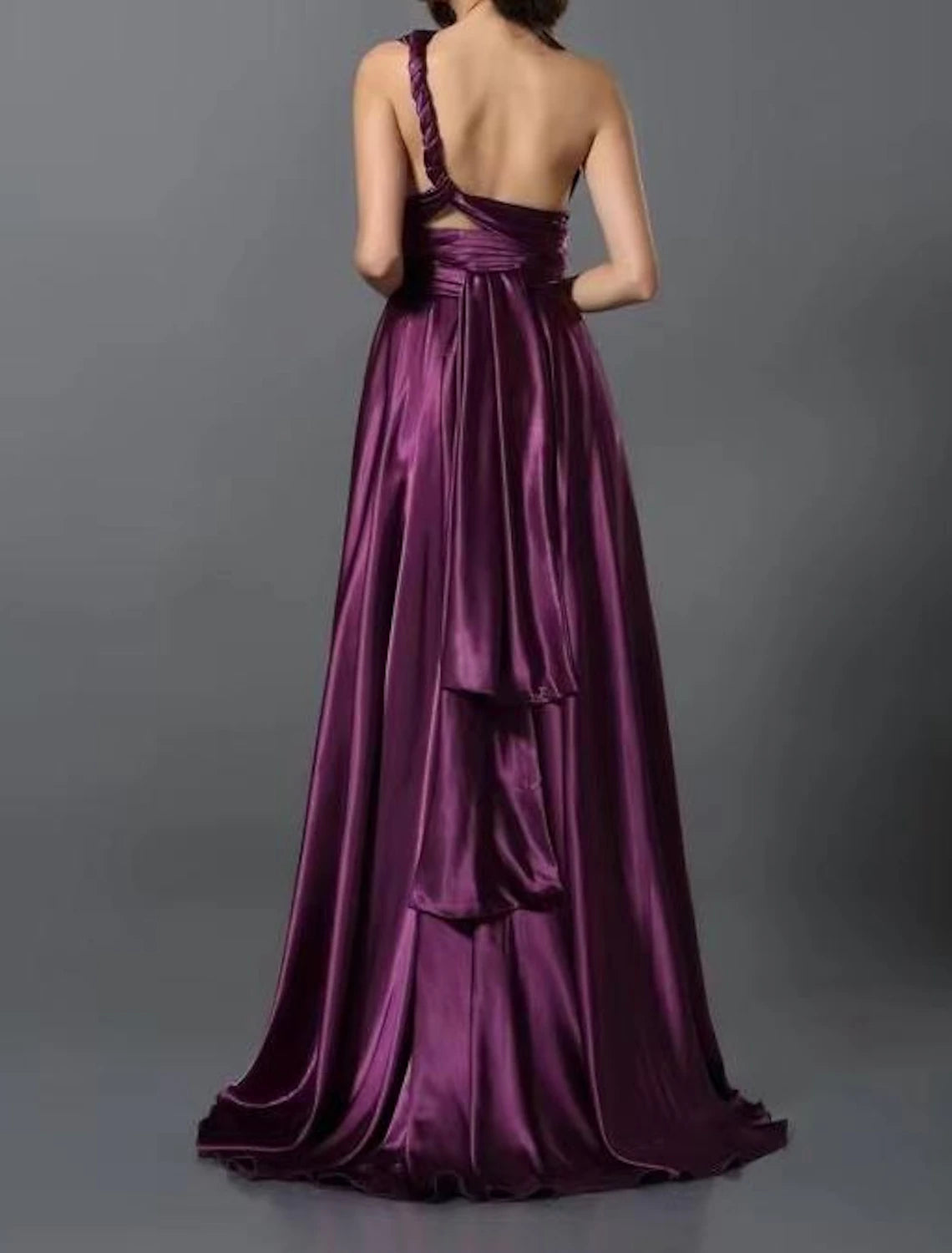 A-Line Wedding Guest Dresses Convertible Infinity Dress Party Wear Court Train Sleeveless One Shoulder Convertible Cotton Backless with Glitter Pleats