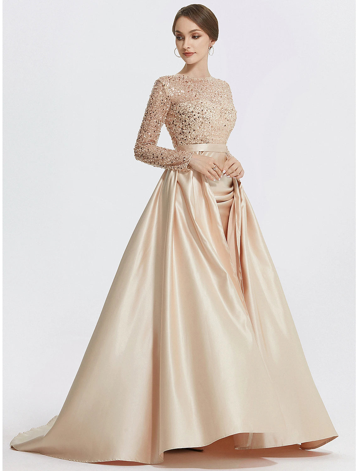 Mermaid / Trumpet Evening Gown Elegant Dress Formal Prom Floor Length Long Sleeve Jewel Neck Sequined with Glitter