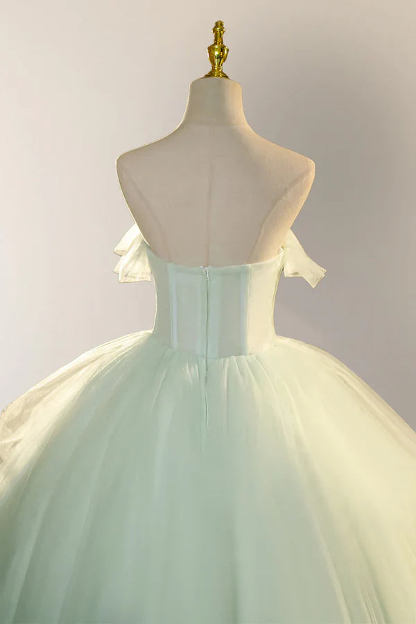 Elegant 3D Flowery Lace Sage Green Tulle Fairy Ball Gown Quinceanera Dresses Princess Dress Prom Dress