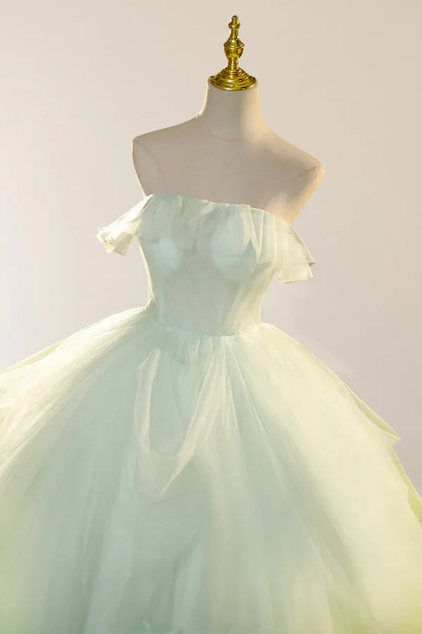 Elegant 3D Flowery Lace Sage Green Tulle Fairy Ball Gown Quinceanera Dresses Princess Dress Prom Dress