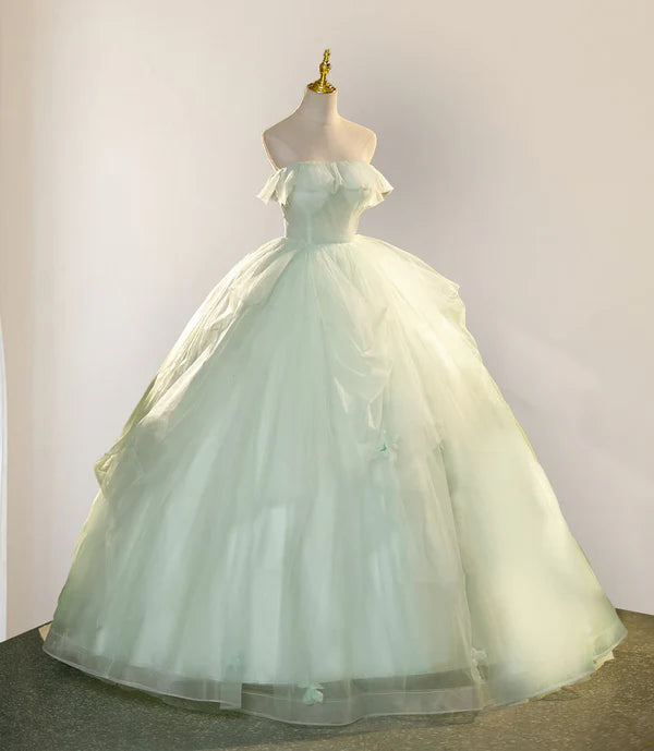 Elegant 3D Flowery Lace Sage Green Tulle Fairy Ball Gown Quinceanera Dresses Princess Dress Prom Dress