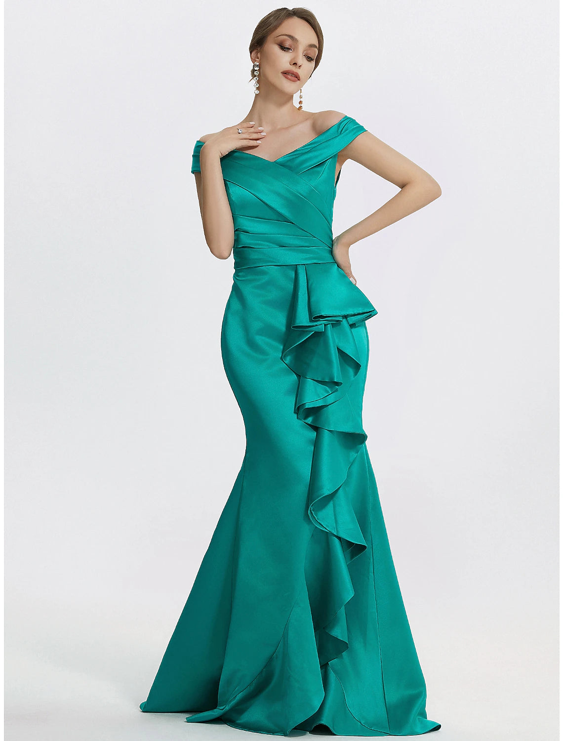 Sheath / Column Evening Gown Elegant Dress Formal Floor Length Sleeveless Off Shoulder Satin