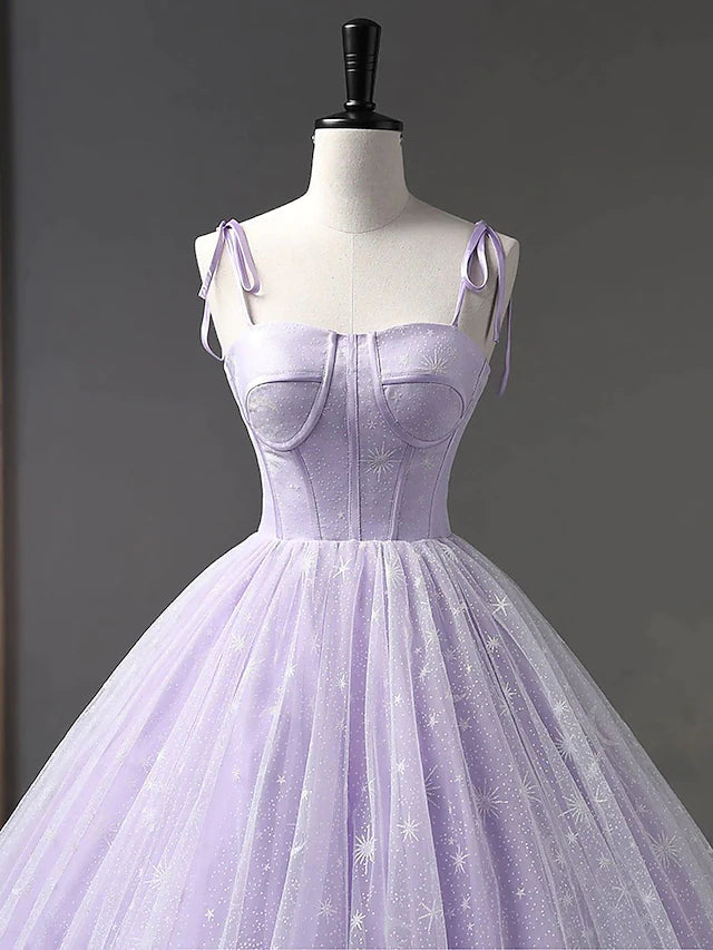Ball Gown Prom Dresses Minimalist Dress Formal Floor Length Sleeveless Spaghetti Strap Tulle Backless with Pleats