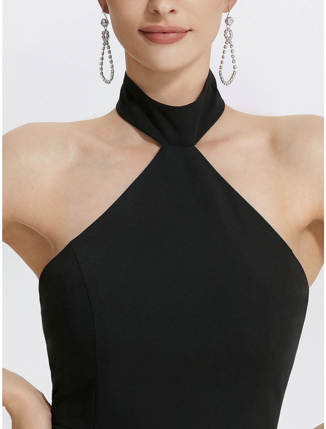 Sheath / Column Evening Gown Black Dress Dress Wedding Guest Prom Floor Length Sleeveless Halter Neck Stretch Fabric
