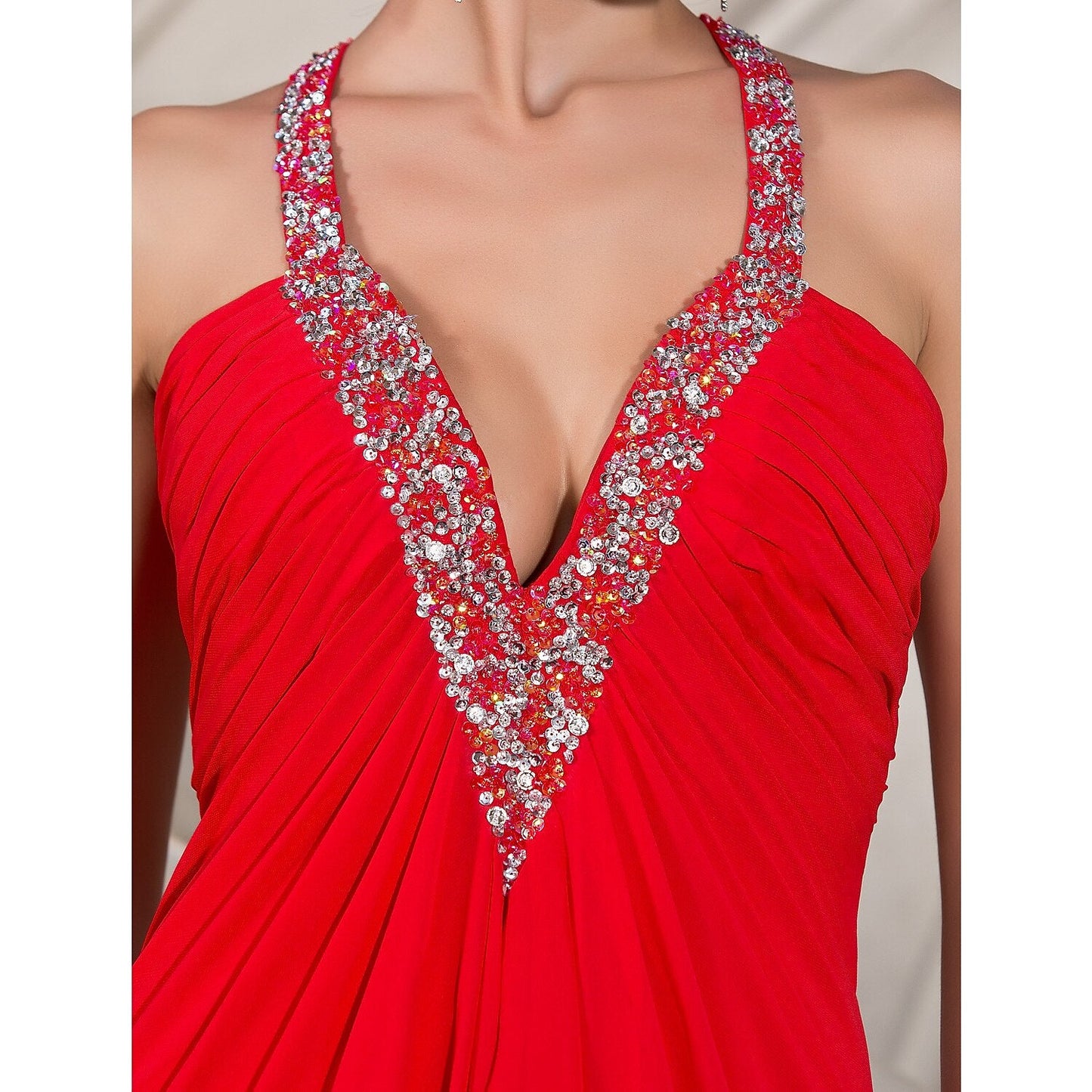 A-Line Celebrity Style Dress Wedding Guest Formal Evening Floor Length Sleeveless Plunging Neck Chiffon