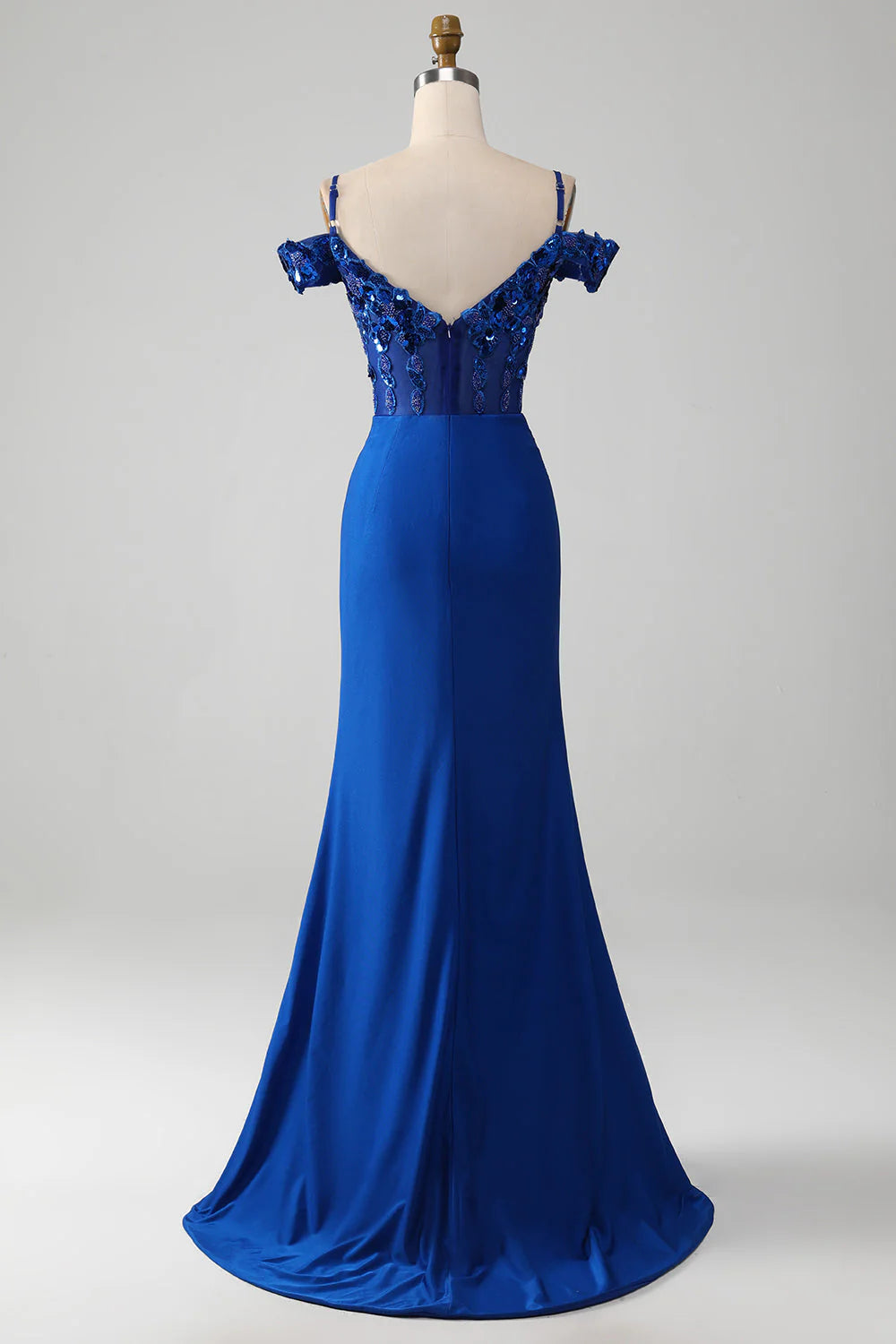 Beaded Corset Prom Dress with Slit Pure Color Sparkly Long
