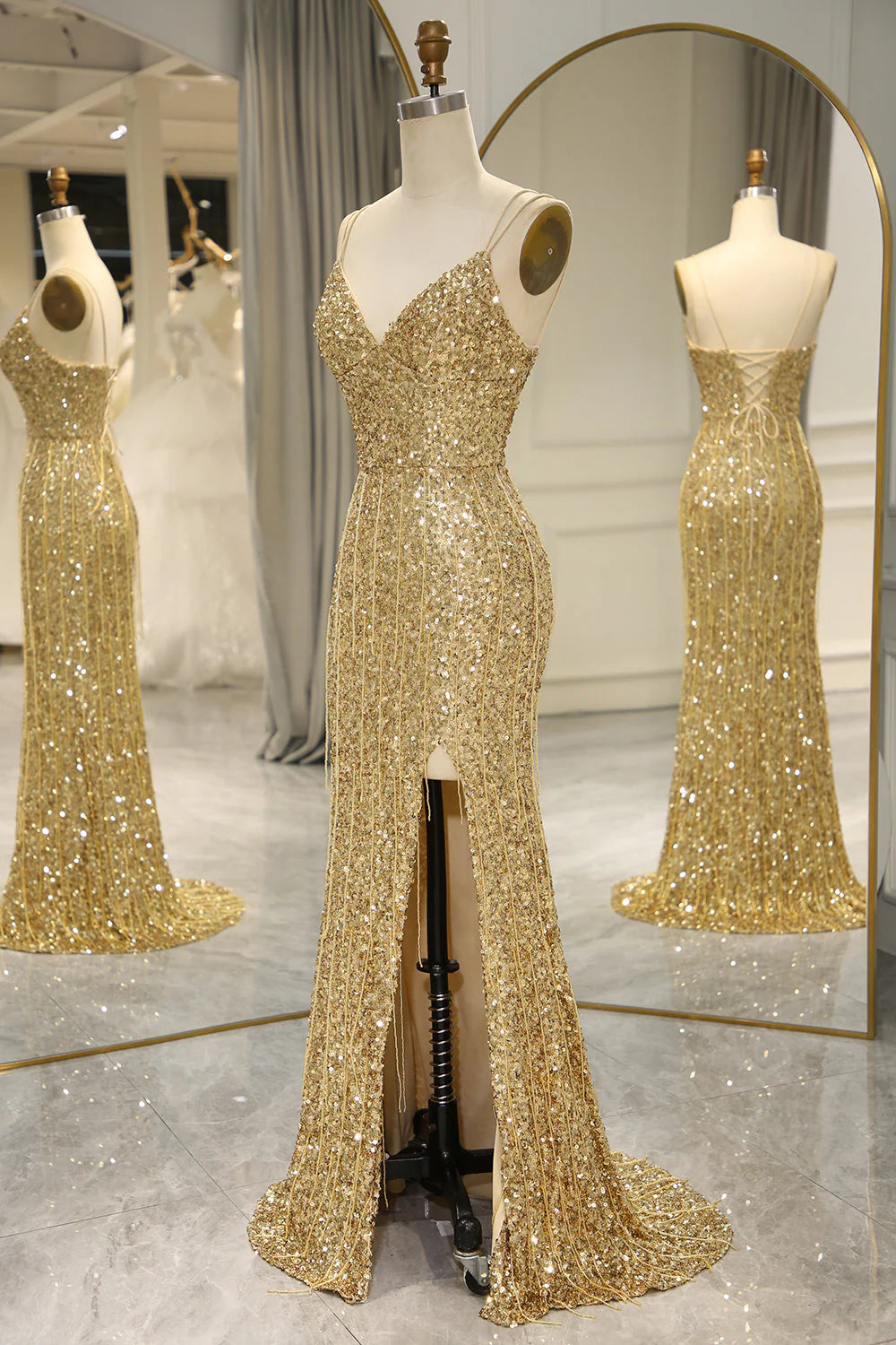 Mermaid Backless Long Prom Dress With Slit Sparkly