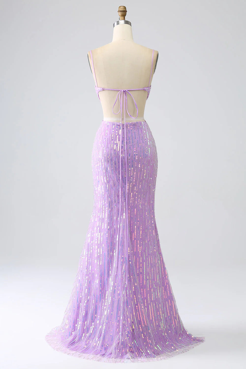Mermaid Spaghetti Straps Sequins Prom Dress with Slit V-neck Sexy