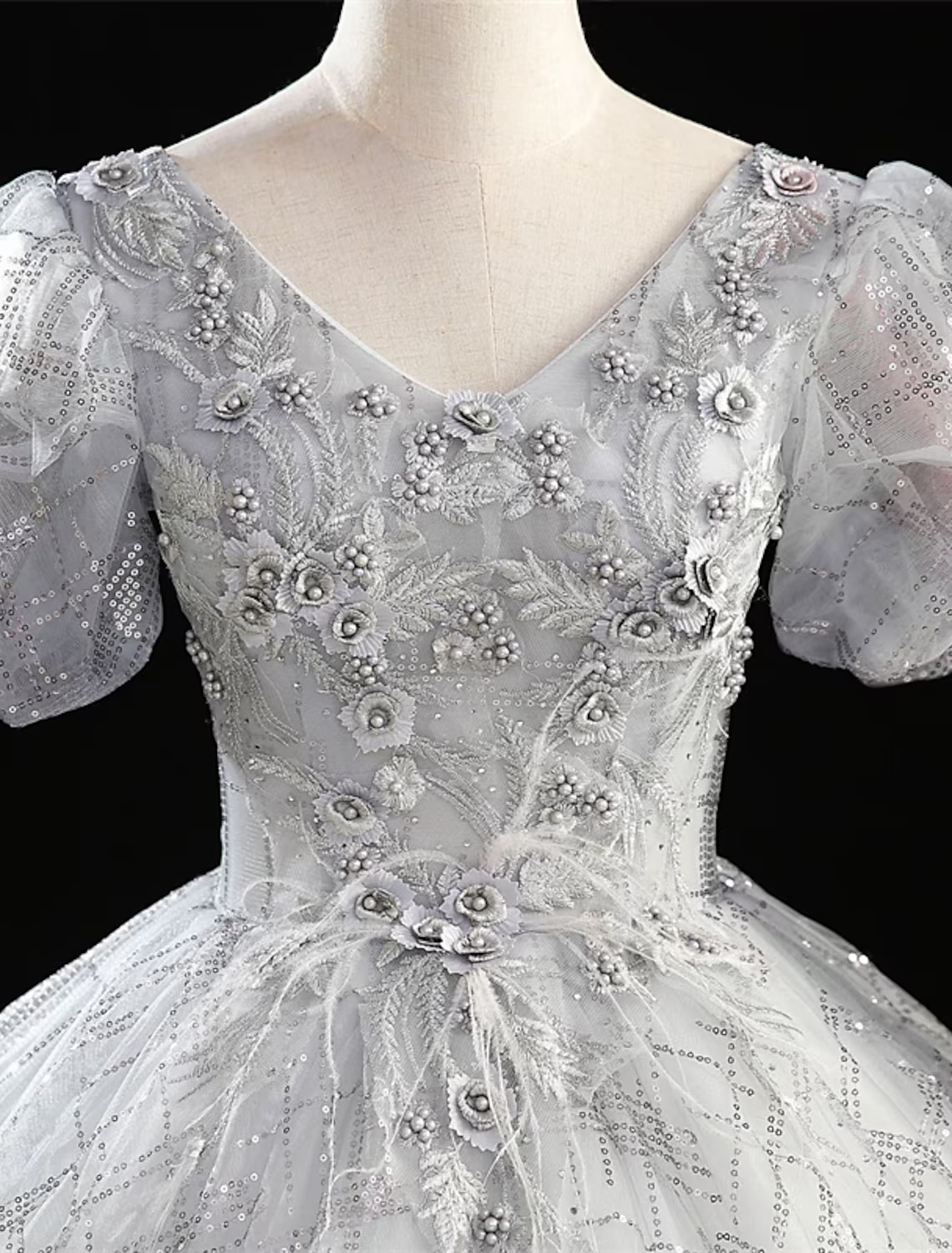 Ball Gown Quinceanera Dresses Princess Dress Performance Floor Length Short Sleeve V Neck Polyester