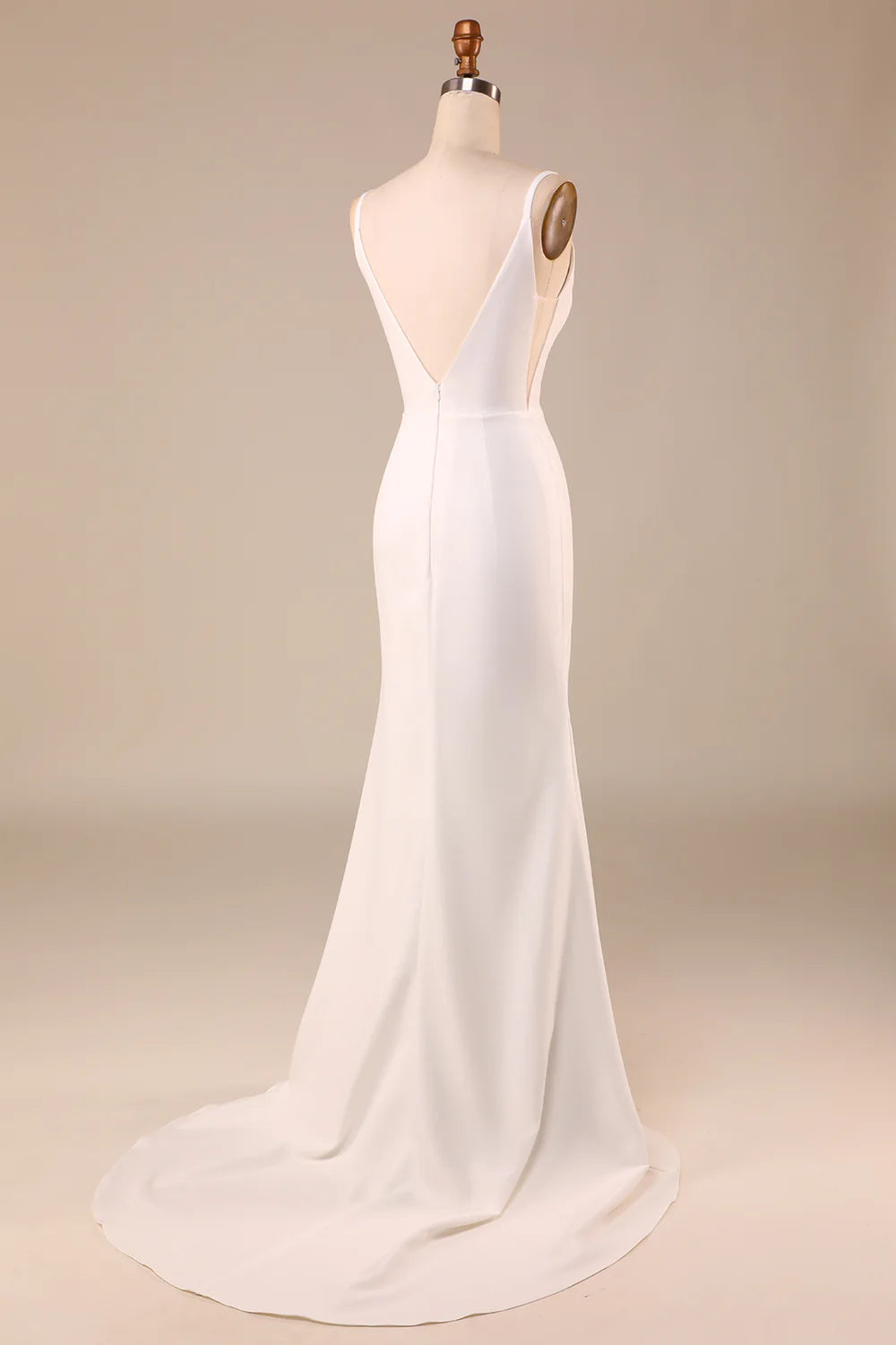 Spaghetti Straps Sweep Train Wedding Dress with Button Pure Color