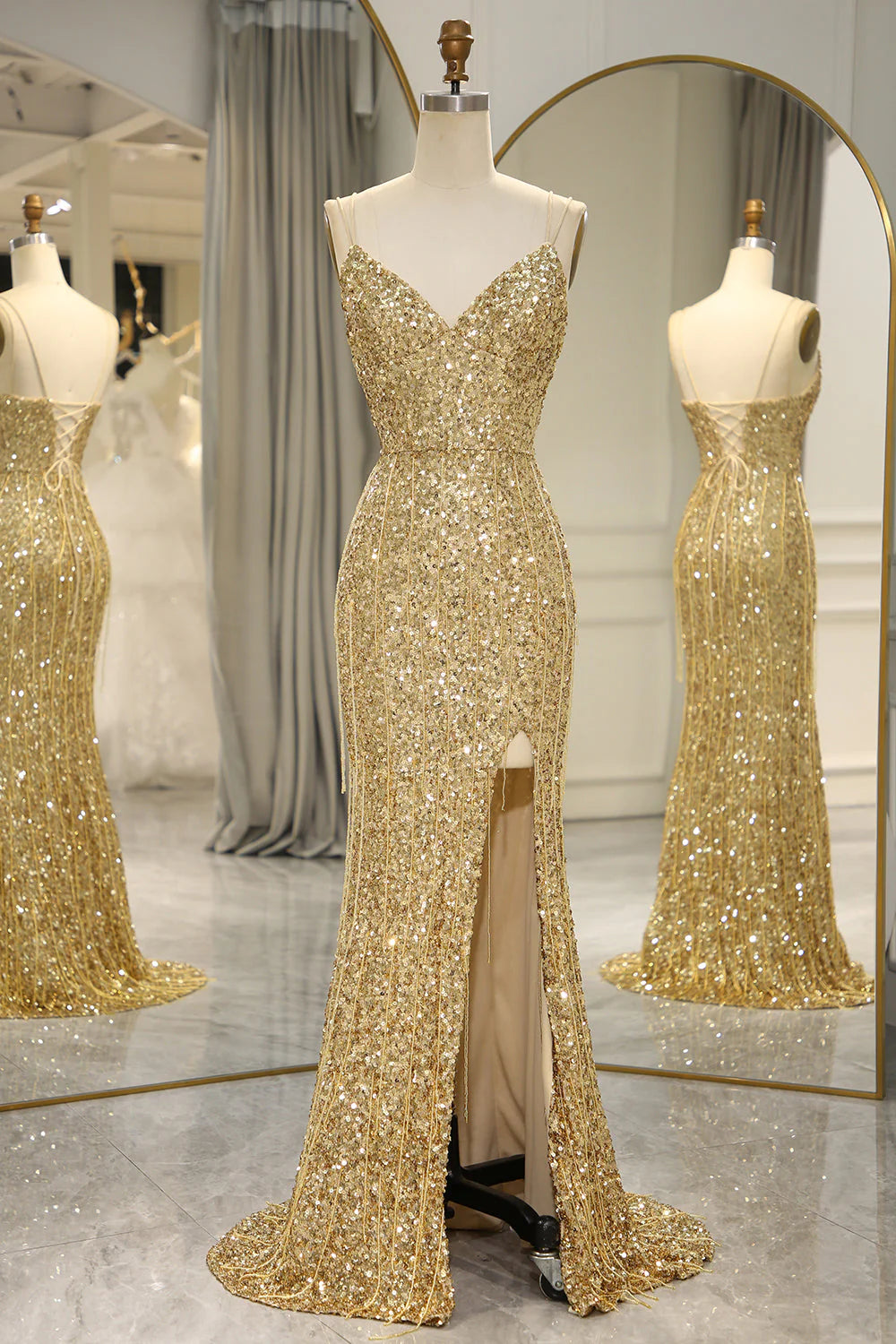 Mermaid Backless Long Prom Dress With Slit Sparkly
