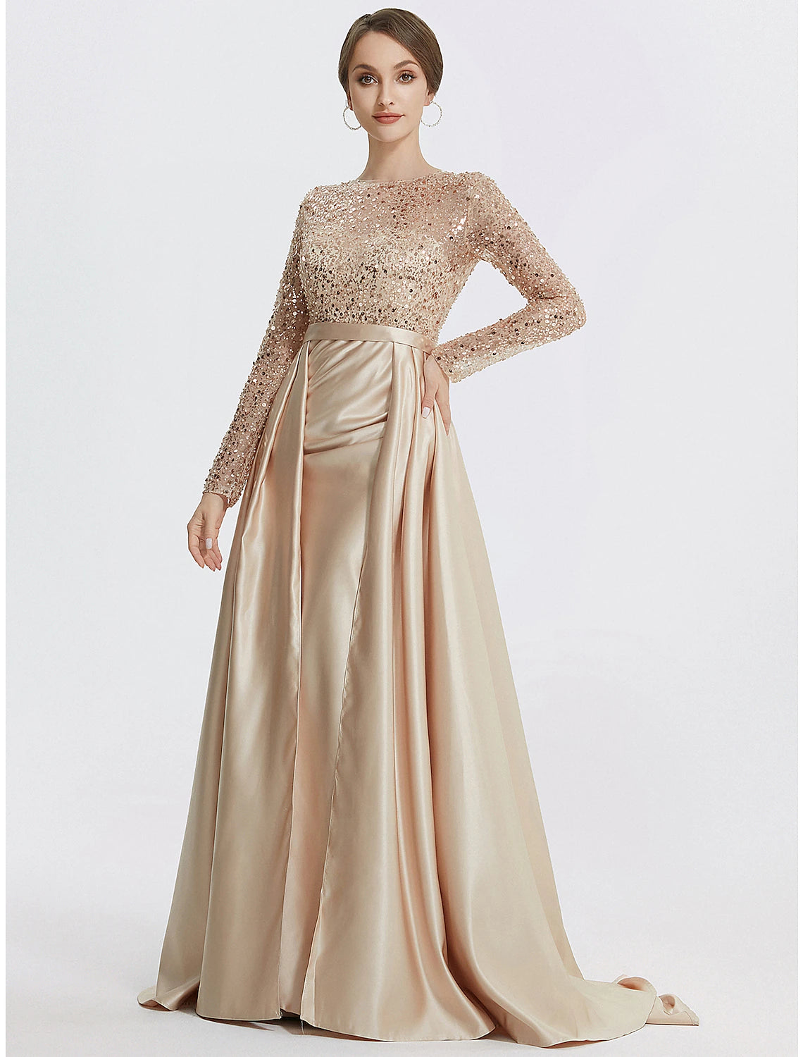 Mermaid / Trumpet Evening Gown Elegant Dress Formal Prom Floor Length Long Sleeve Jewel Neck Sequined with Glitter