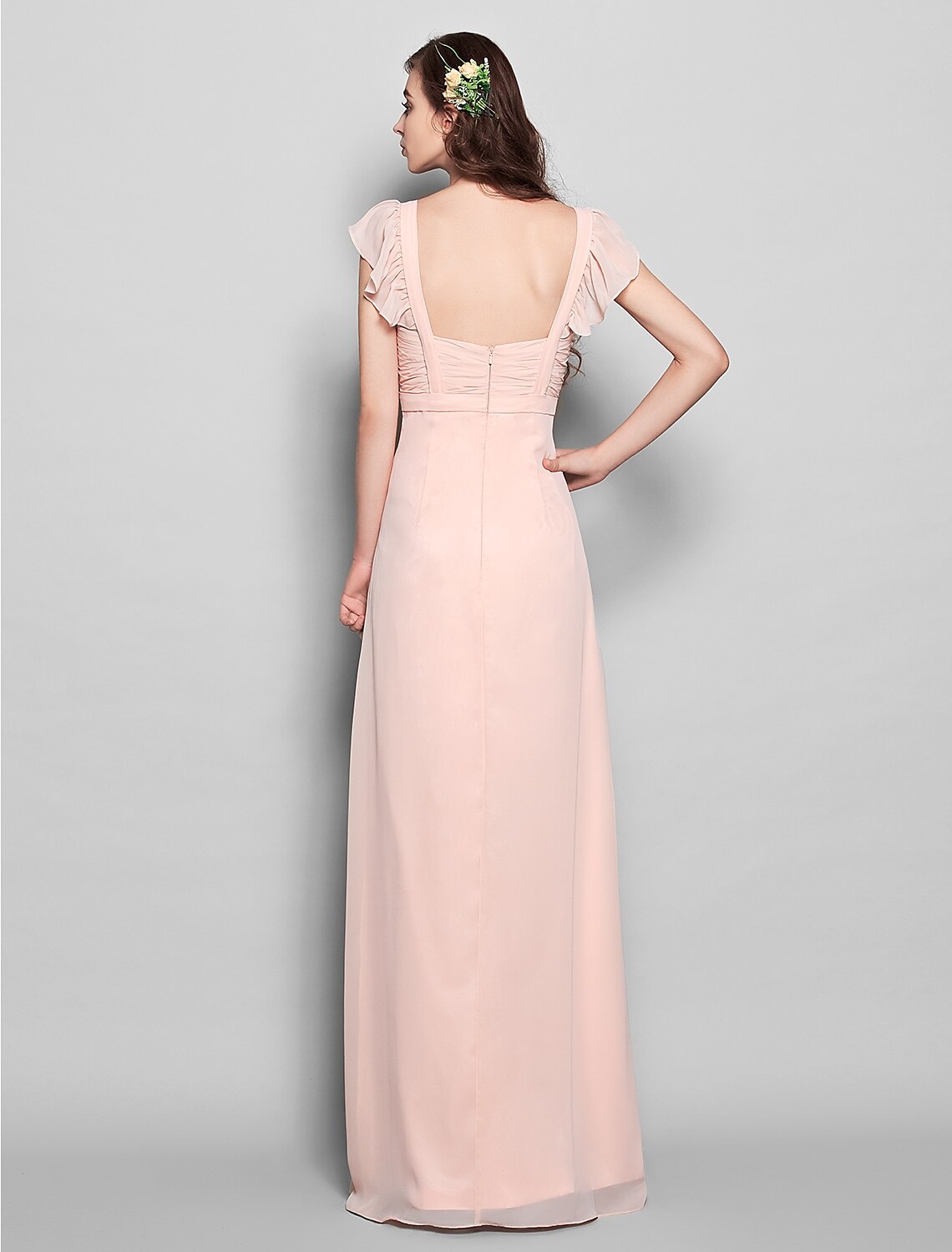 Product Sample Sheath / Column Straps Floor Length Chiffon Bridesmaid Dress with Sash / Ribbon