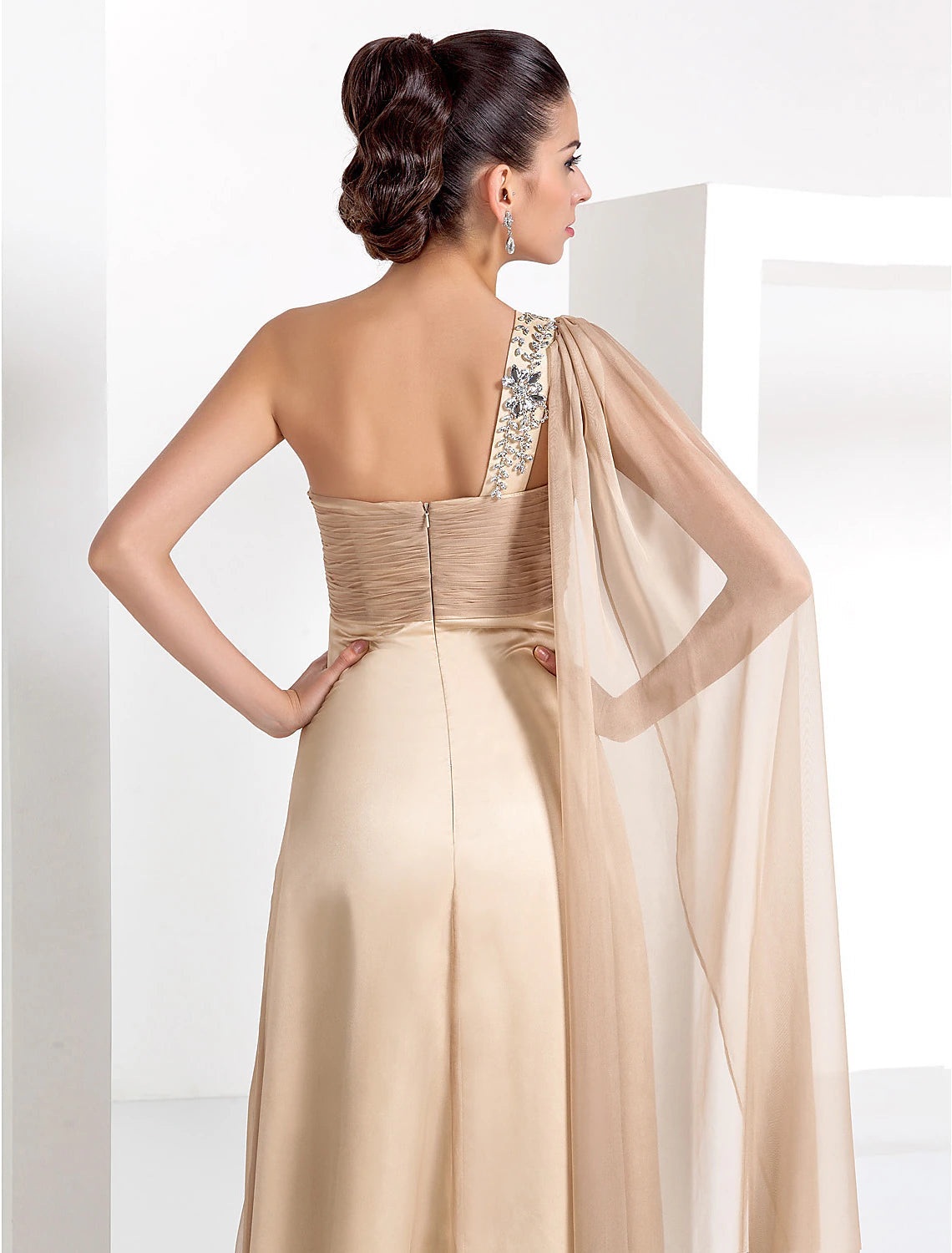 Sheath / Column Elegant Formal Evening Black Tie Gala Dress One Shoulder Sleeveless Floor Length Chiffon with Criss