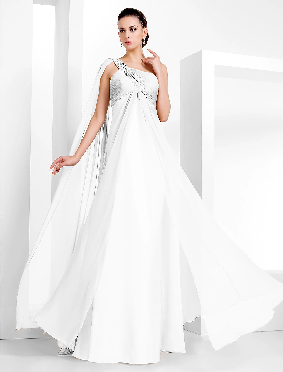 Sheath / Column Elegant Formal Evening Black Tie Gala Dress One Shoulder Sleeveless Floor Length Chiffon with Criss