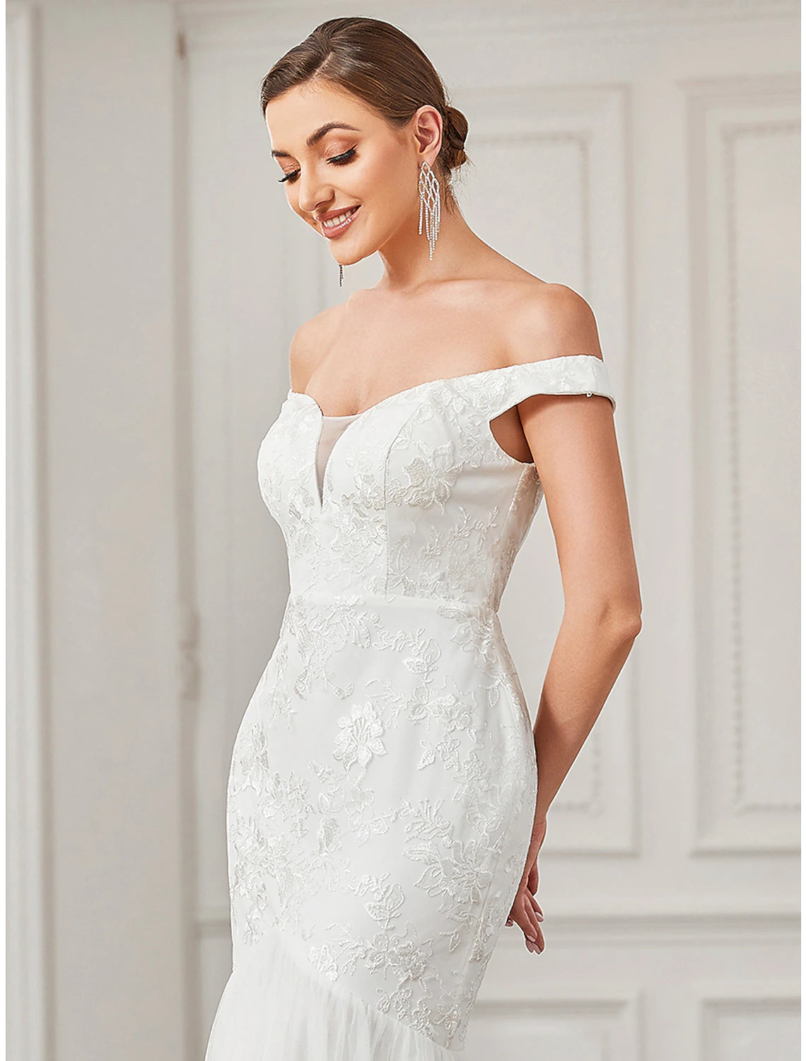 Reception Vintage Wedding Dresses A-Line Off Shoulder Cap Sleeve Sweep / Brush Train Lace Bridal Gowns With Lace