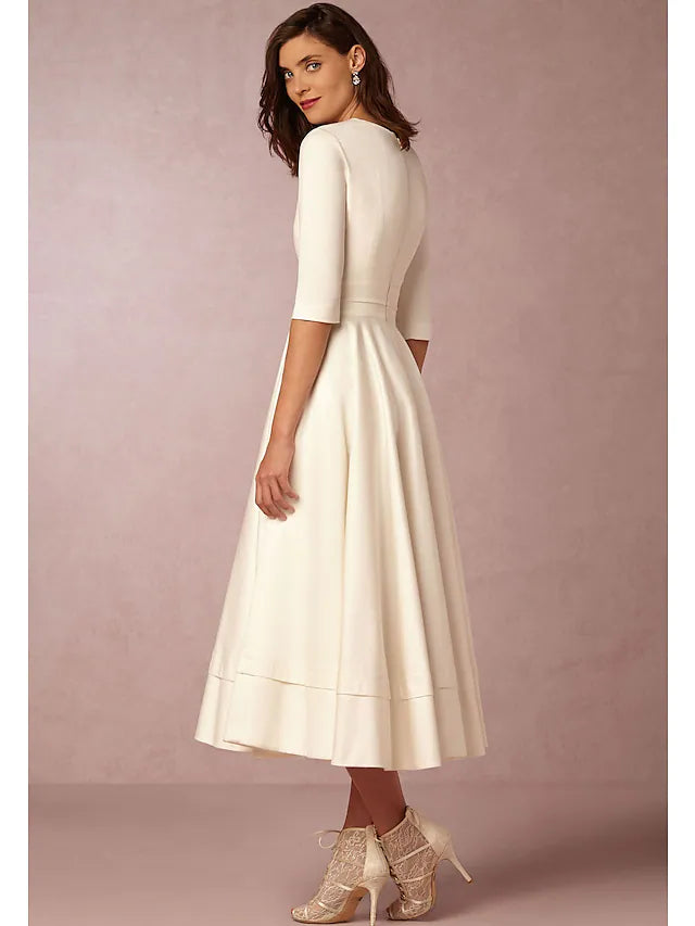 A-Line Special Occasion Dresses Party Dress Holiday Tea Length Half Sleeve V Neck Pocket Jersey