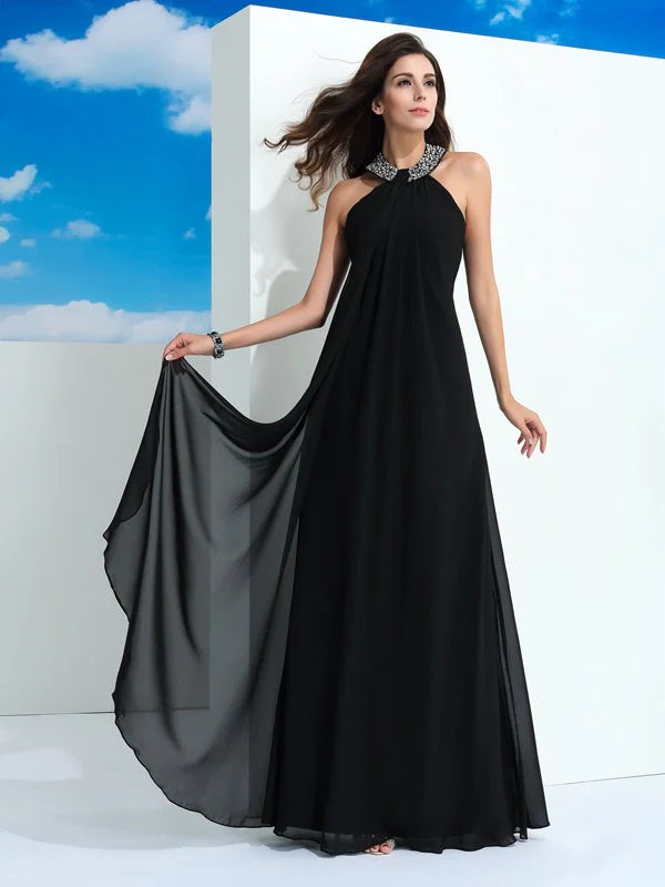 A-Line/Princess Halter Beading Sleeveless Long Chiffon Dresses Evening Dresses