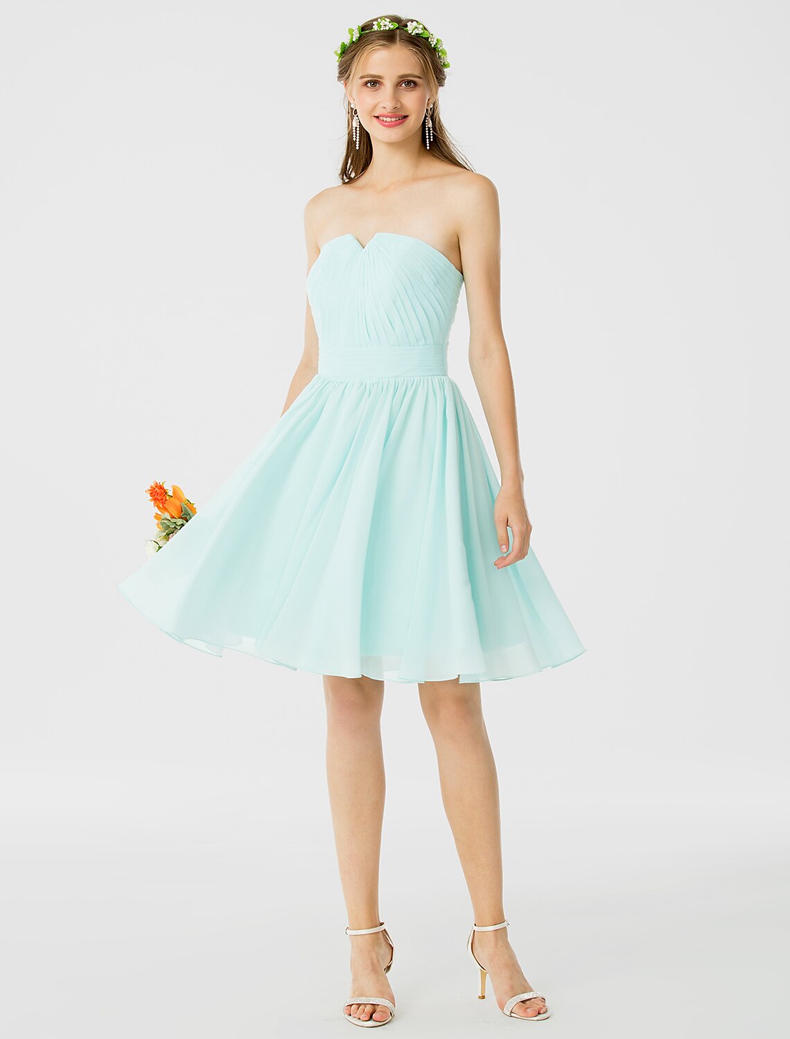 Princess / A-Line Bridesmaid Dress Notched Sleeveless Open Back Knee Length Chiffon with Ruched