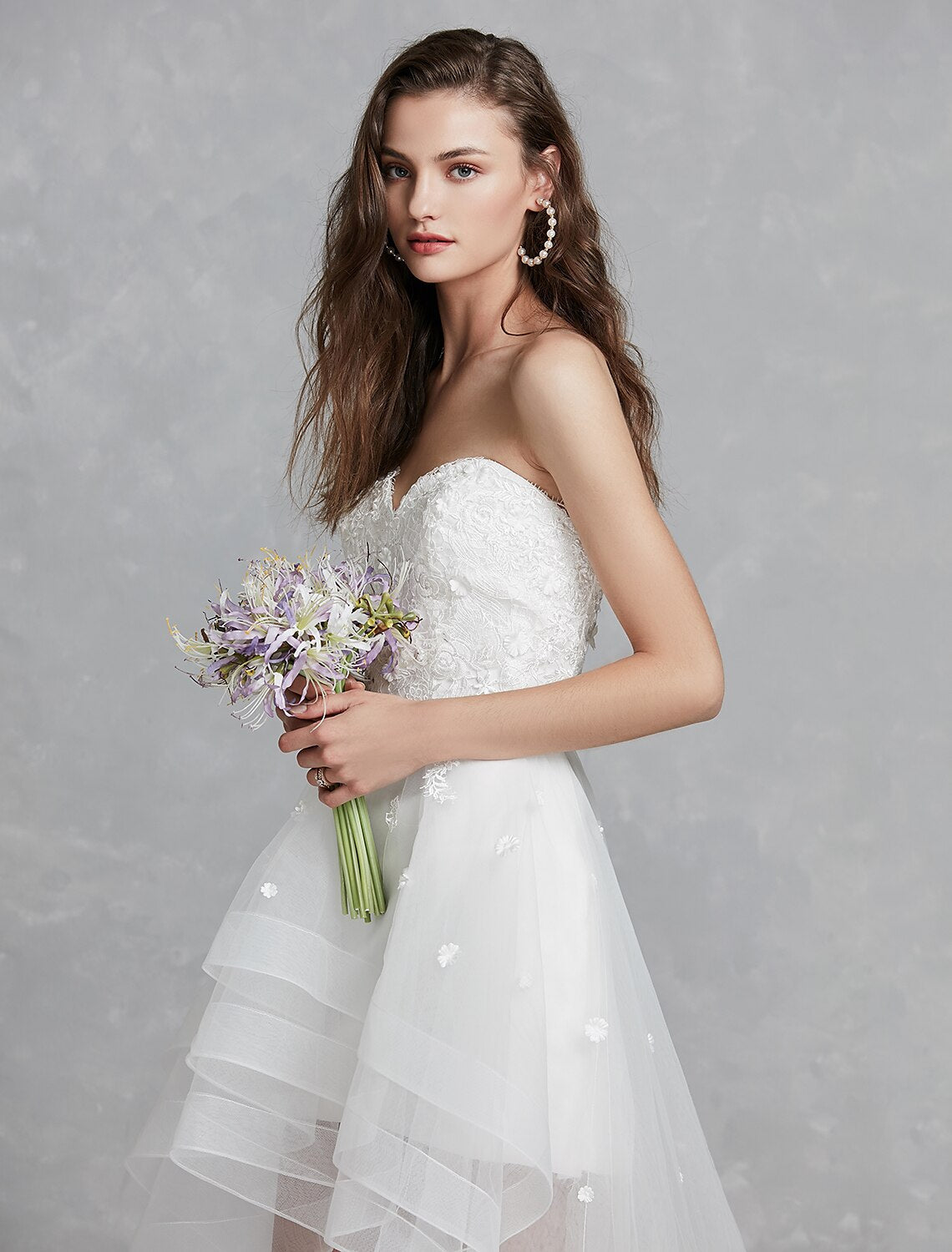 Reception Little White Dresses Wedding Dresses A-Line Sweetheart Strapless Asymmetrical Lace Bridal Gowns