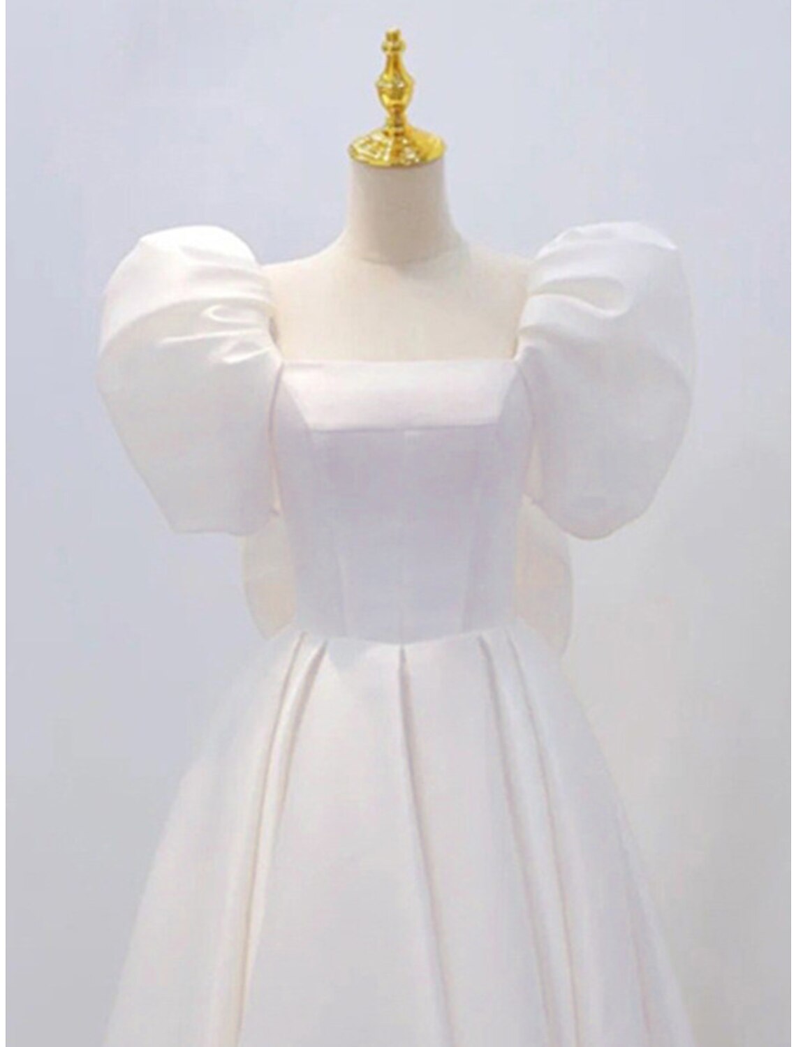 Reception Little White Dresses Wedding Dresses A-Line Square Neck Short Sleeve Knee Length Satin Bridal Gowns