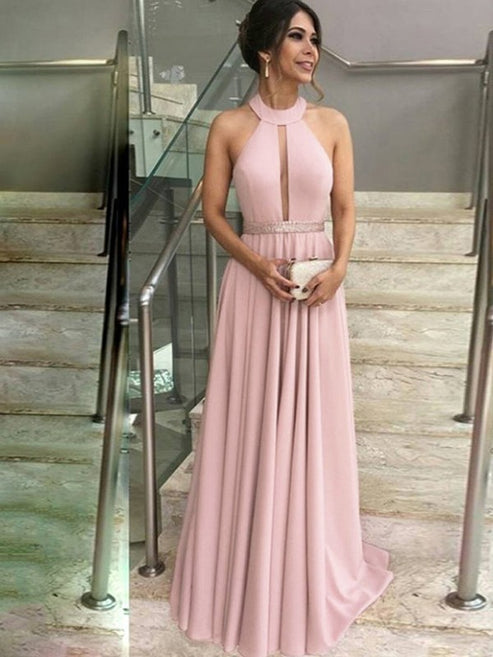 A-Line/Princess Stretch Crepe Ruffles Halter Sleeveless Floor-Length Mother of the Bride Dresses Elegant